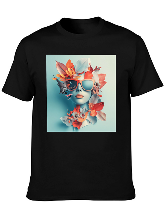 Floral Woman Graphic Black T-Shirt