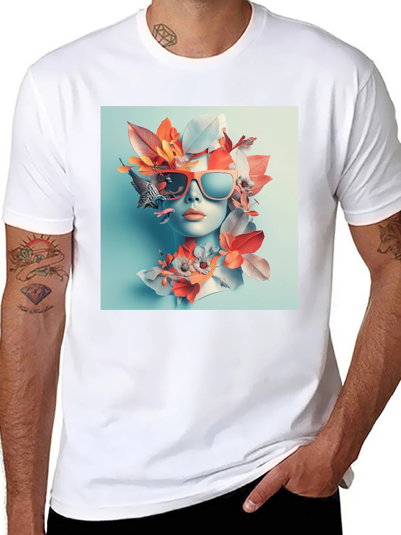 Floral Woman Graphic Black T-Shirt