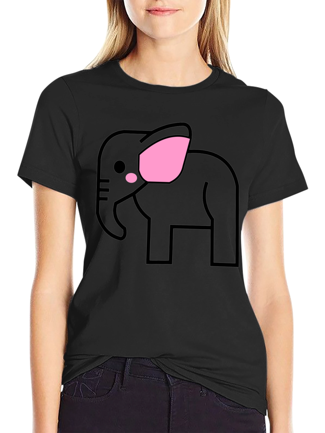 Cute Elephant Graphic T-Shirt - Black