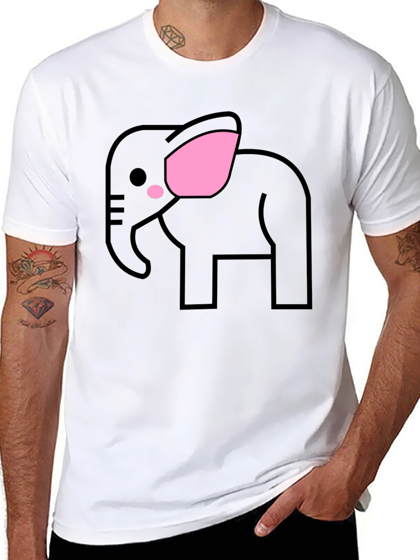 Cute Elephant Graphic T-Shirt - Black
