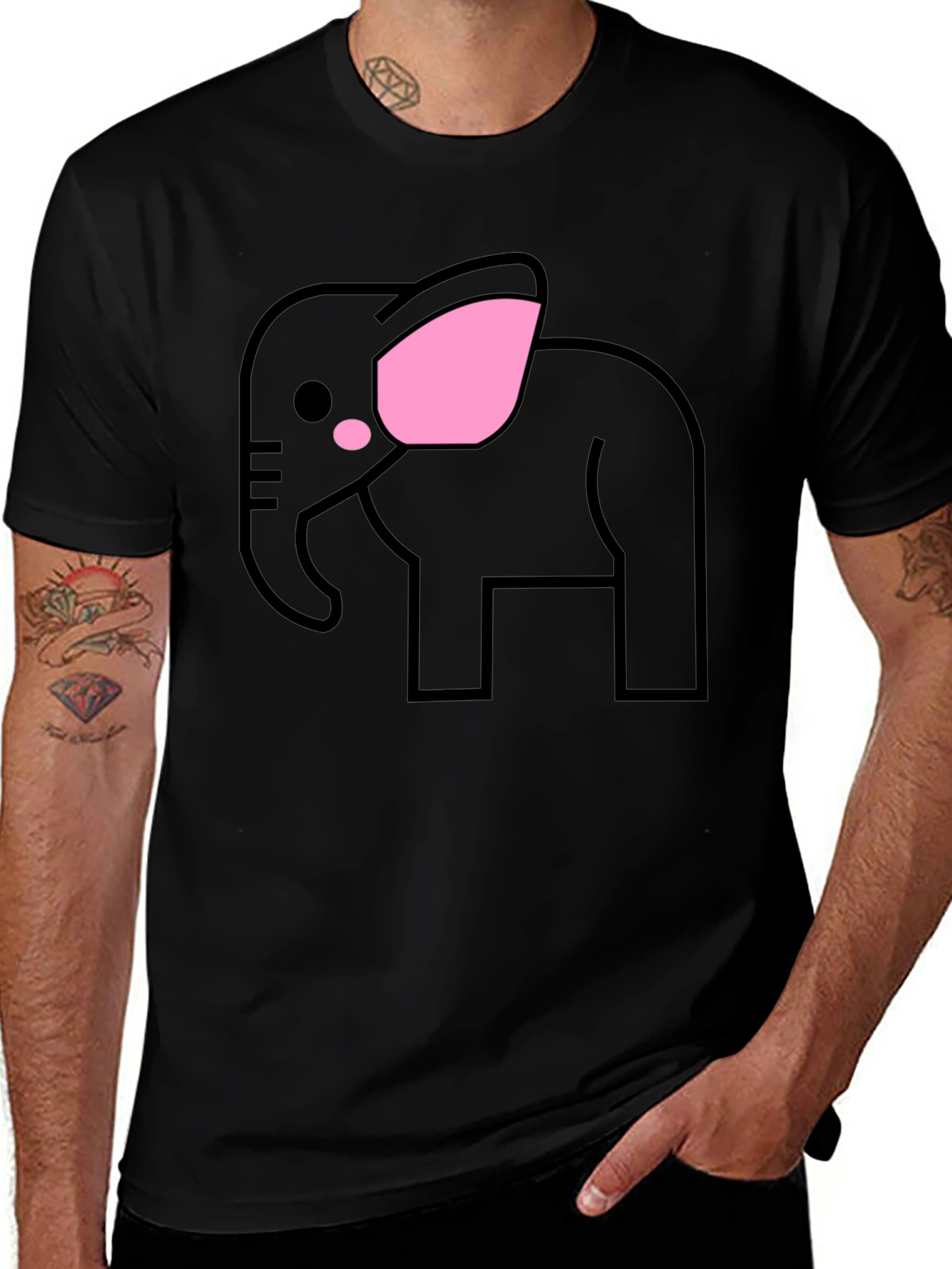 Cute Elephant Graphic T-Shirt - Black