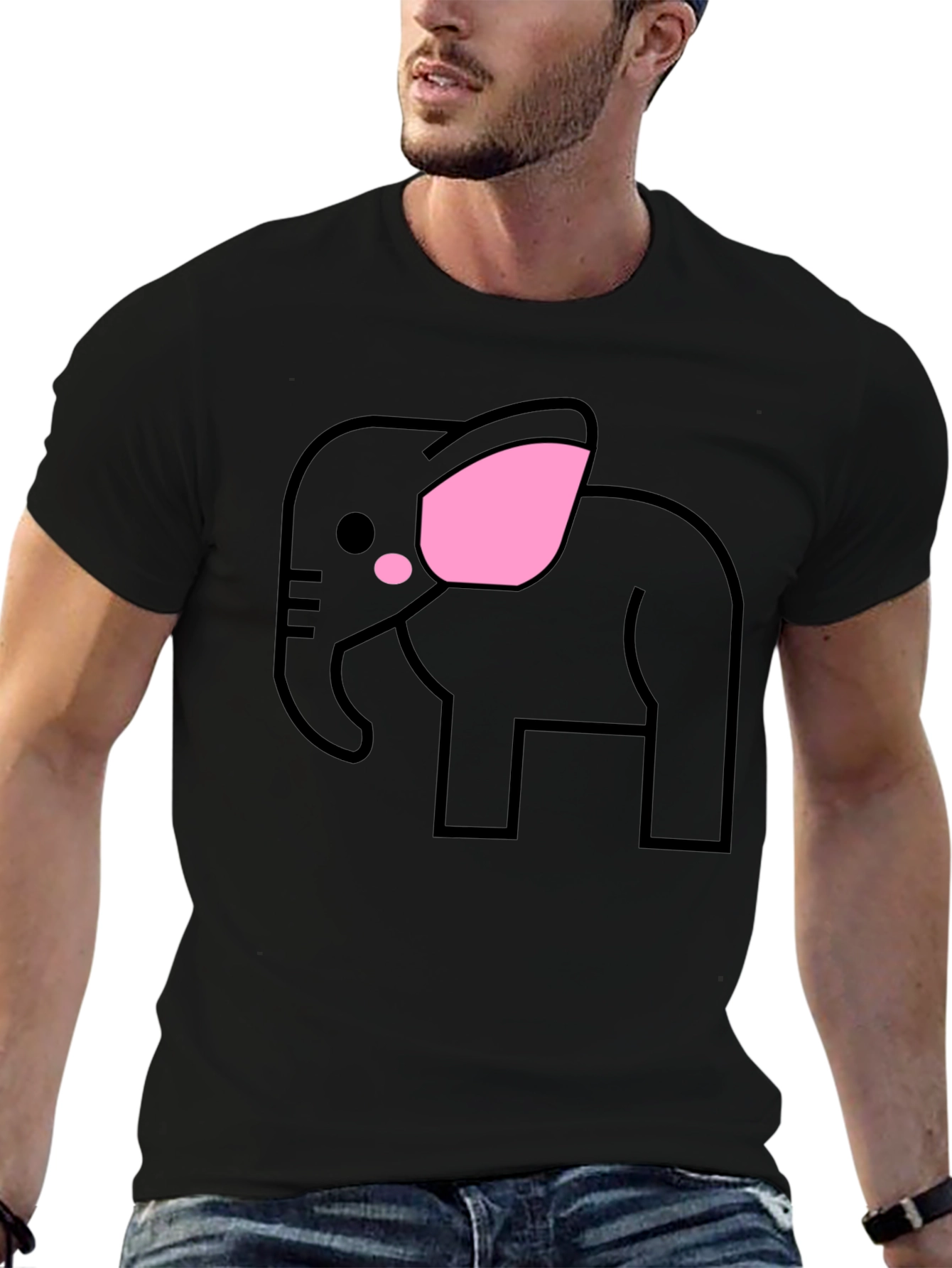 Cute Elephant Graphic T-Shirt - Black