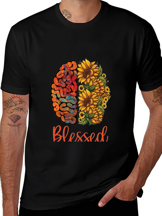 Blessed Brain & Sunflower Graphic Tee - Unisex Cotton T-Shirt