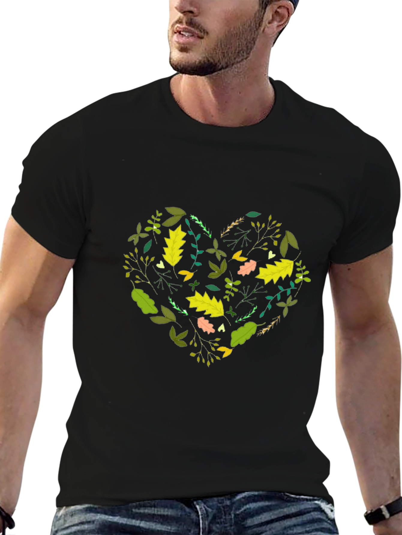 Nature Heart Graphic Tee - Black Cotton Blend Shirt