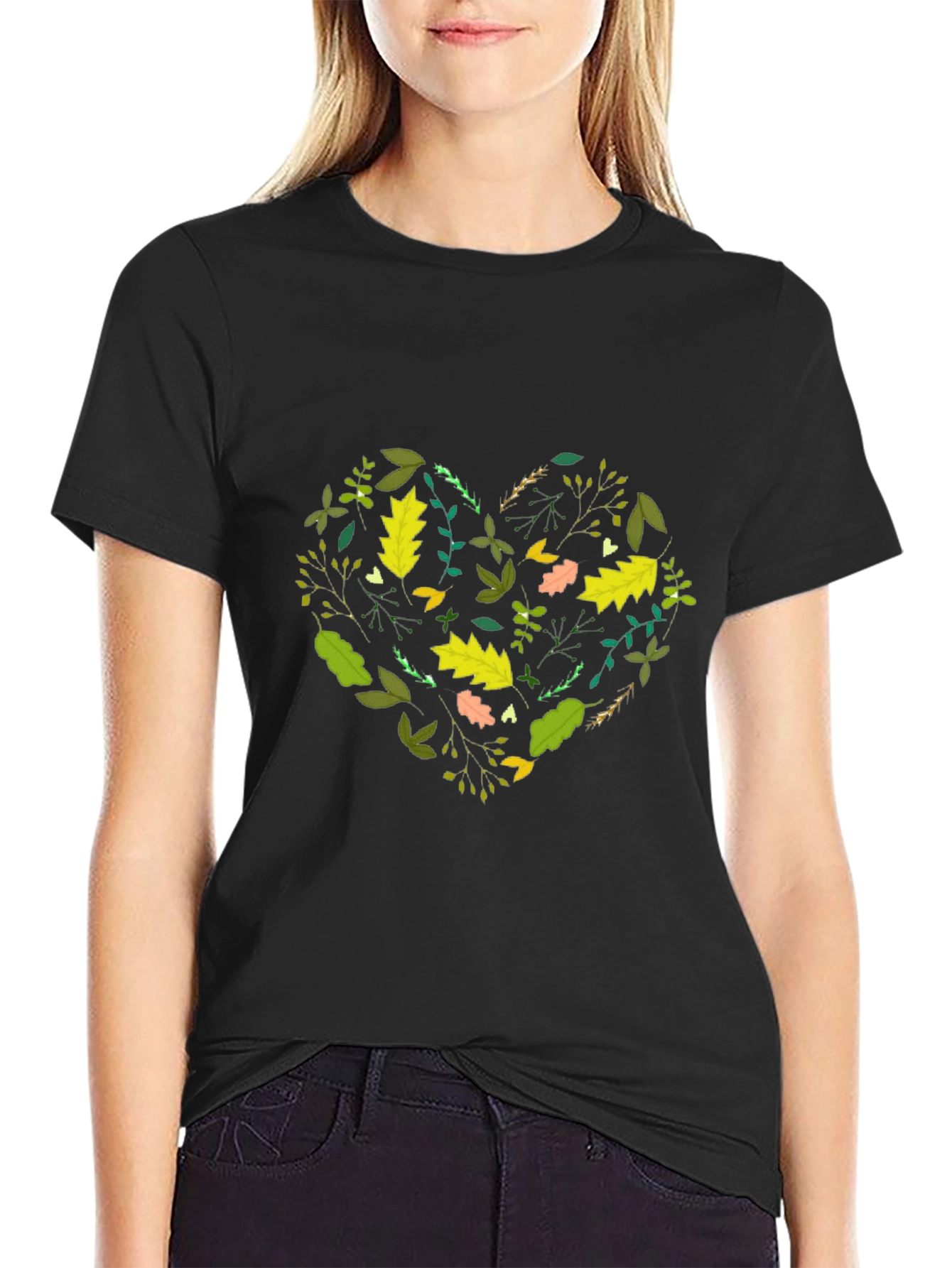Nature Heart Graphic Tee - Black Cotton Blend Shirt