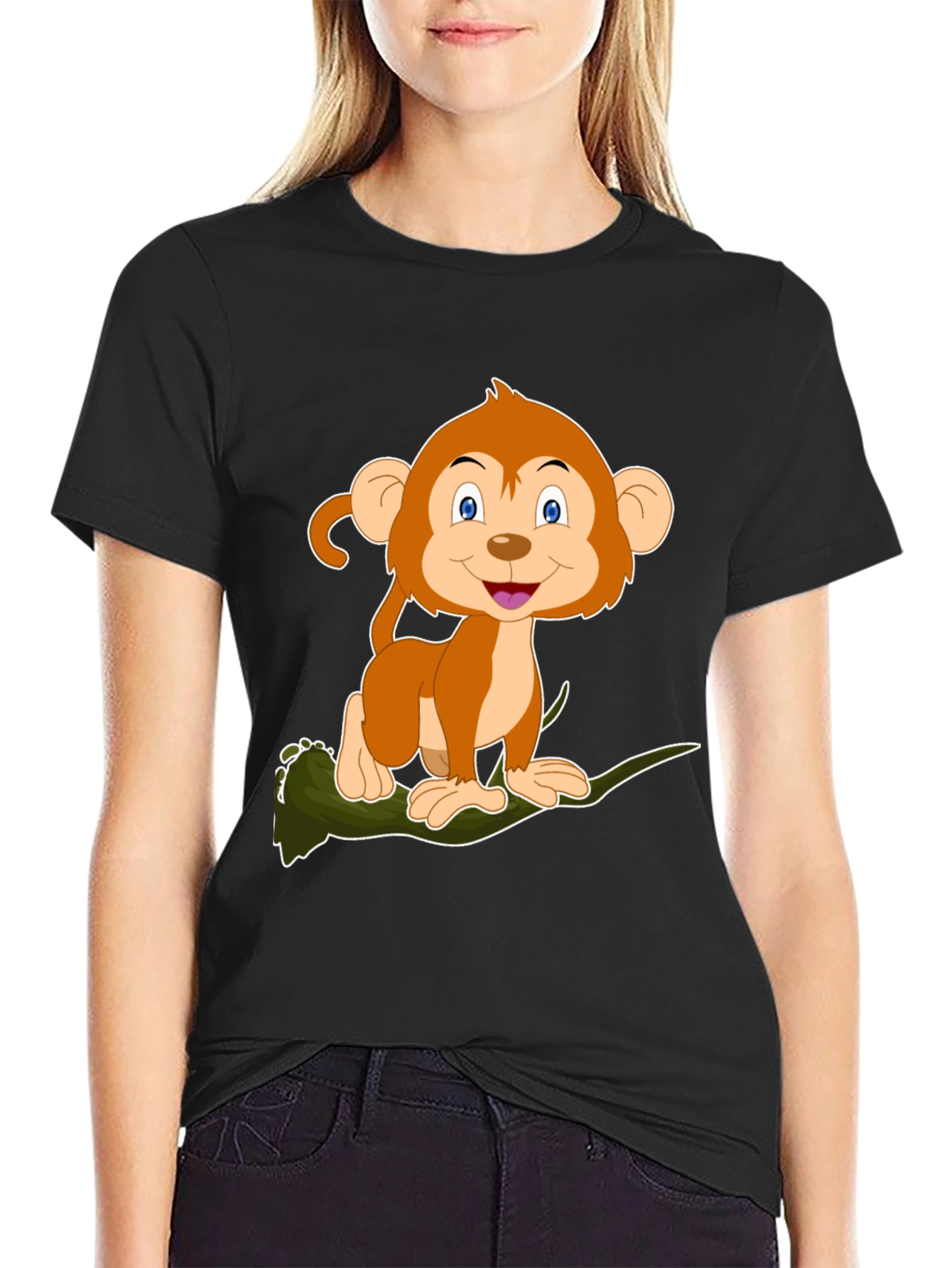 Monkey Cartoon Graphic Black T-Shirt