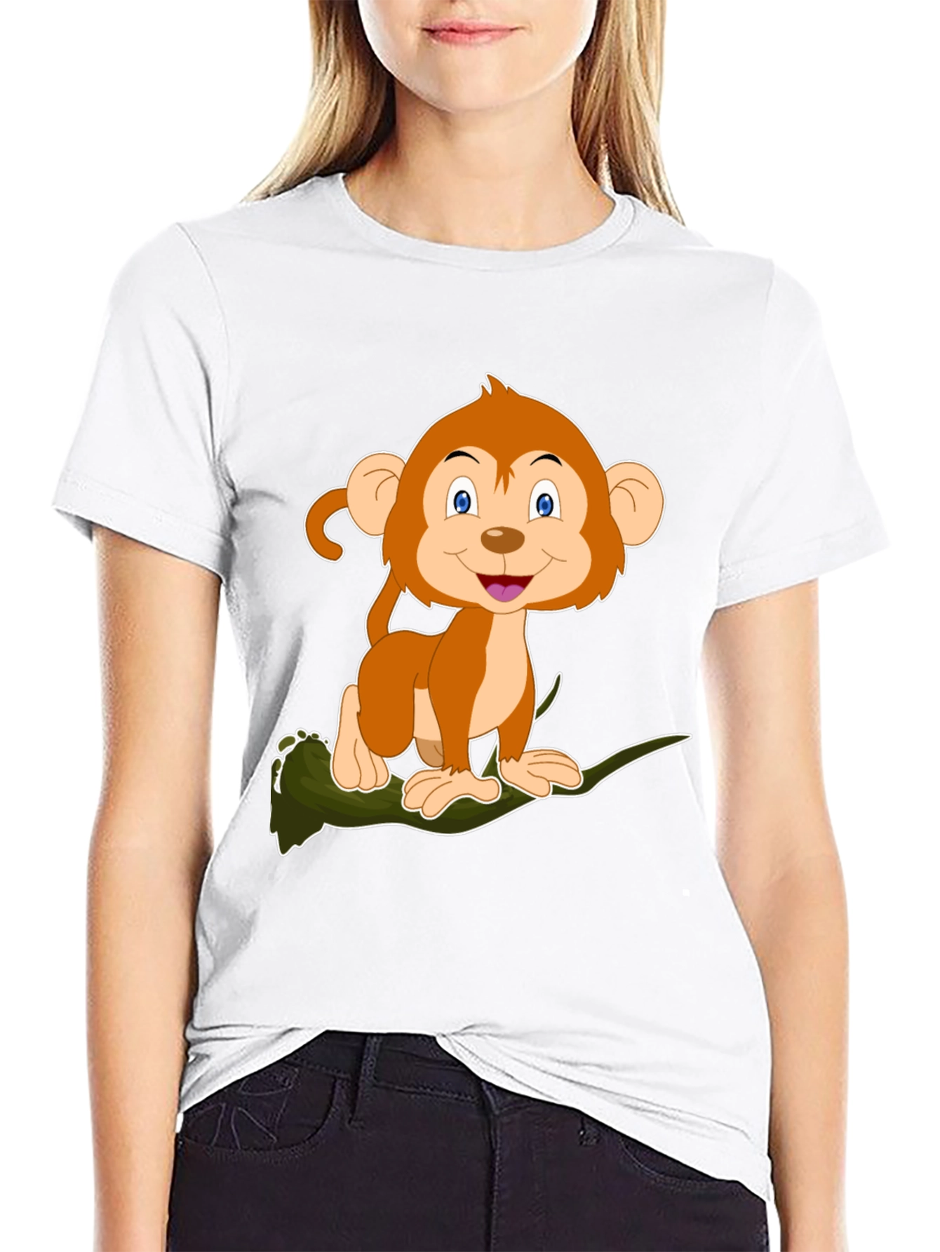 Monkey Cartoon Graphic Black T-Shirt