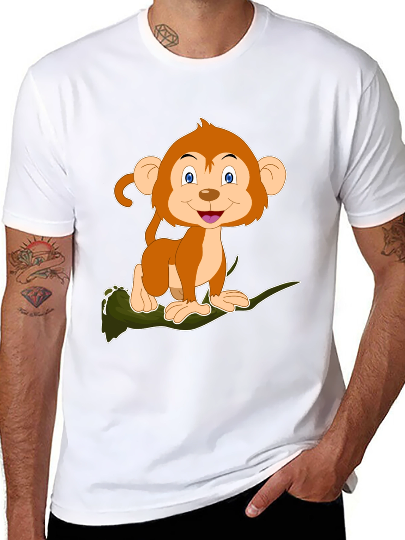 Monkey Cartoon Graphic Black T-Shirt