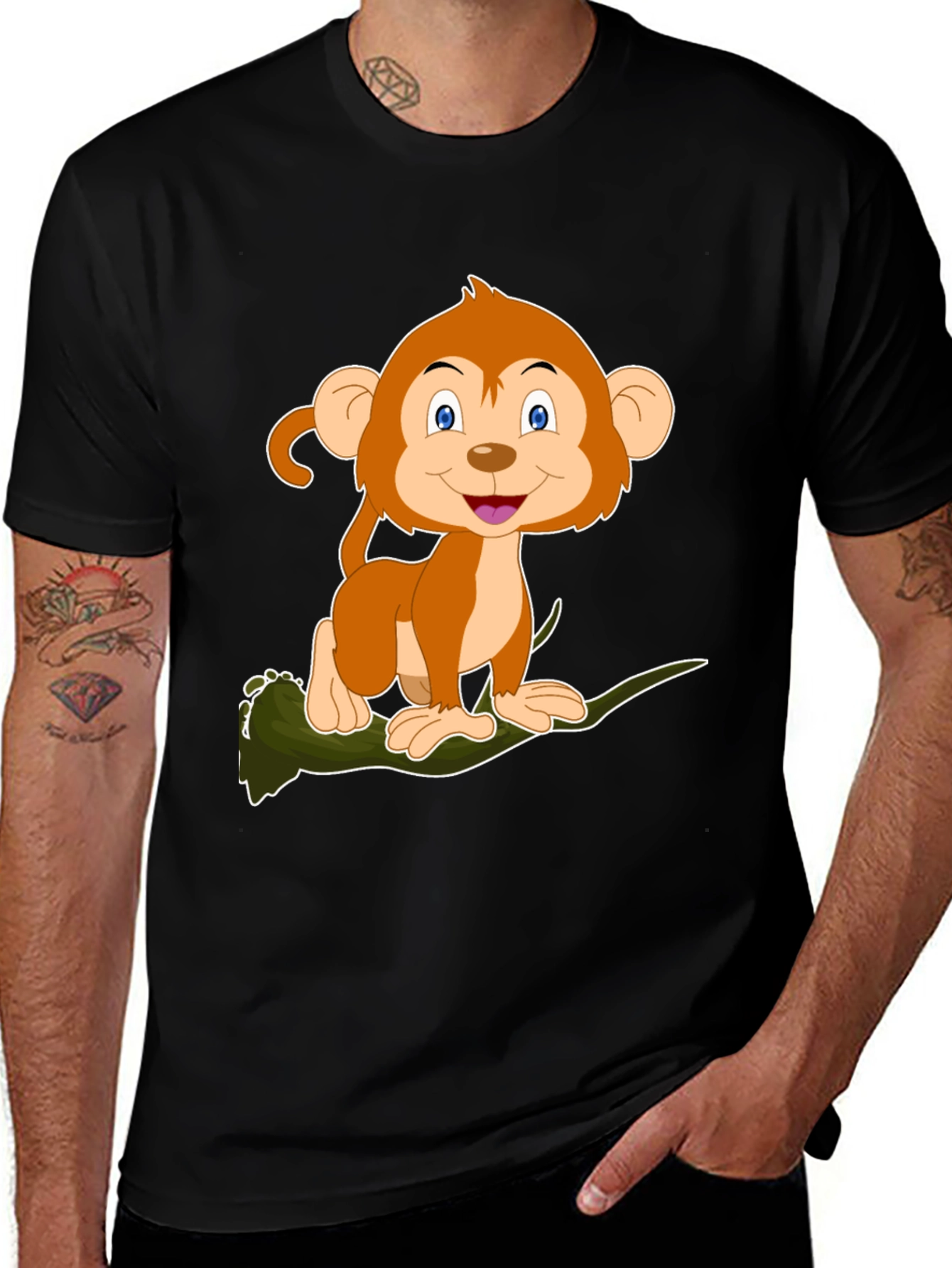 Monkey Cartoon Graphic Black T-Shirt