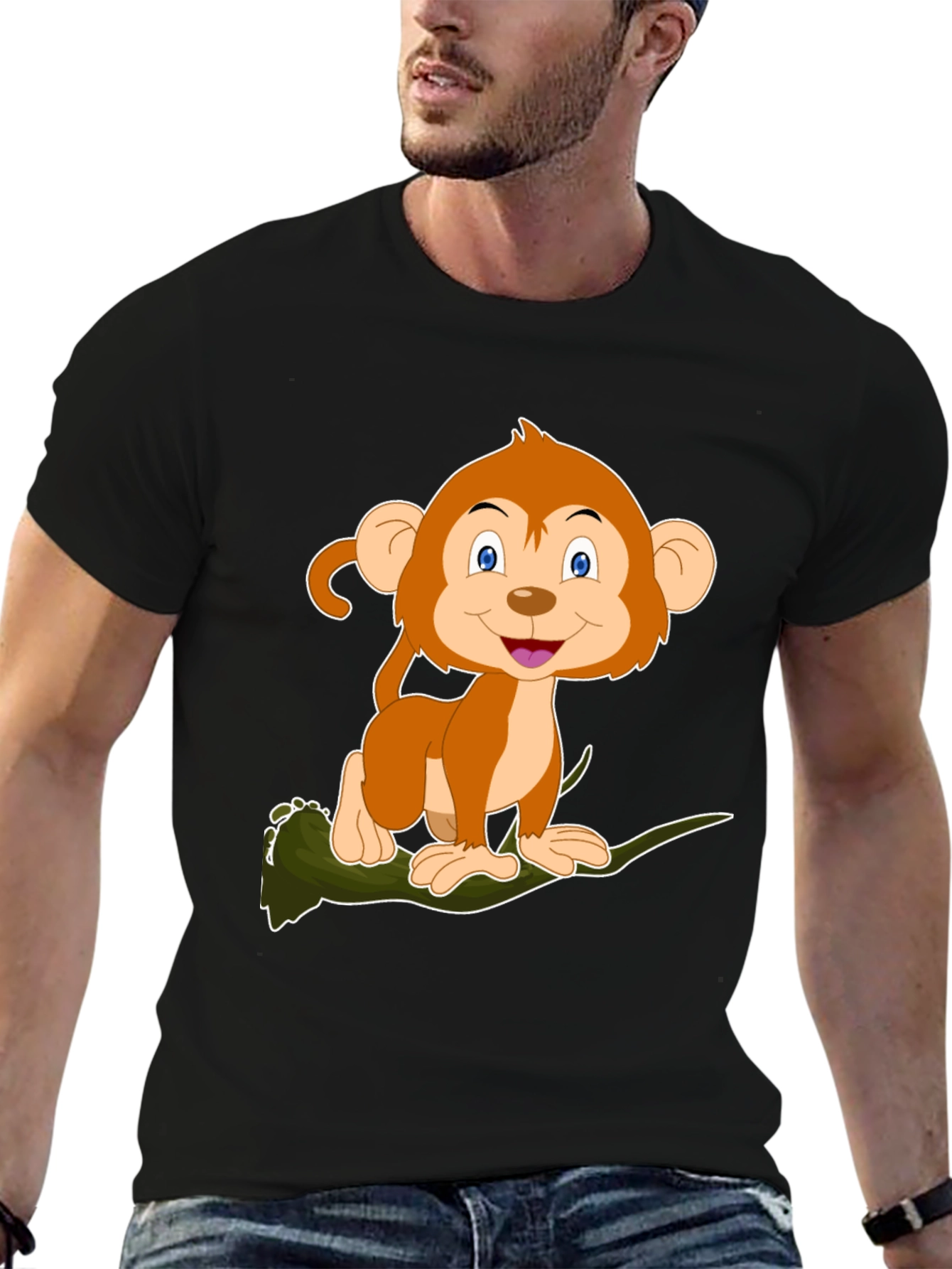Monkey Cartoon Graphic Black T-Shirt