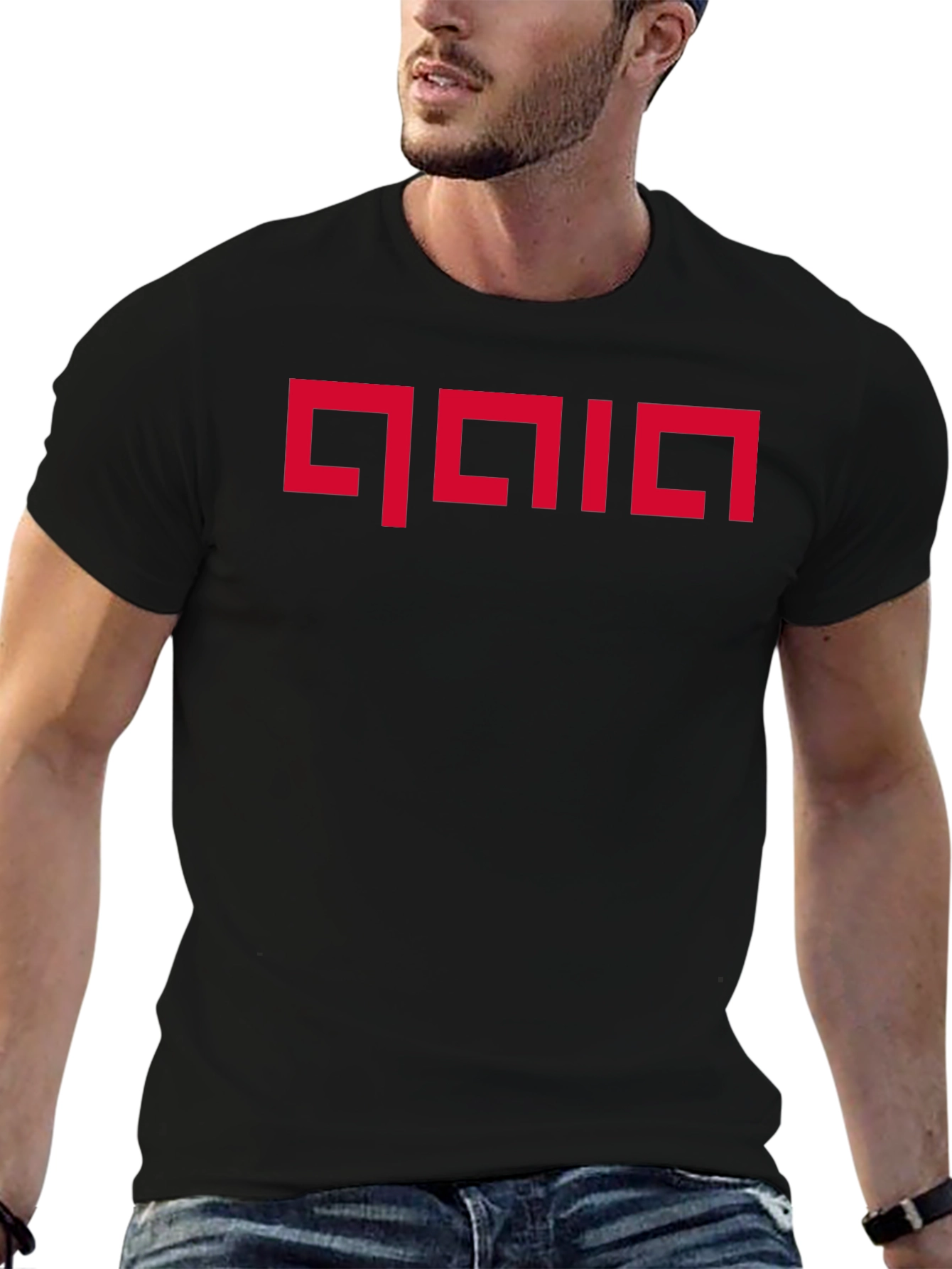 Geometric Red Graphic Print Black T-Shirt