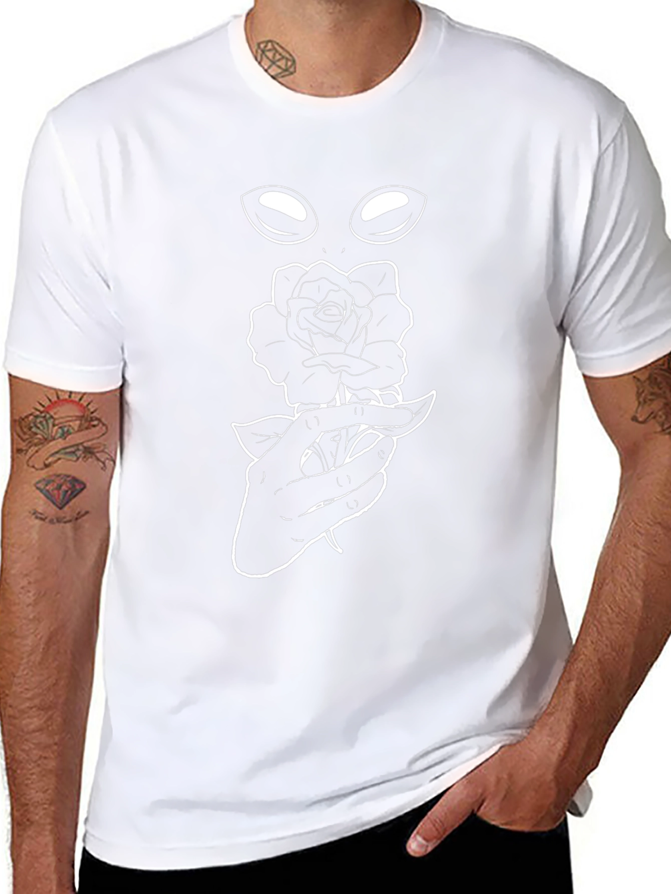 Alien Rose Graphic Tee - Black Cotton T-Shirt