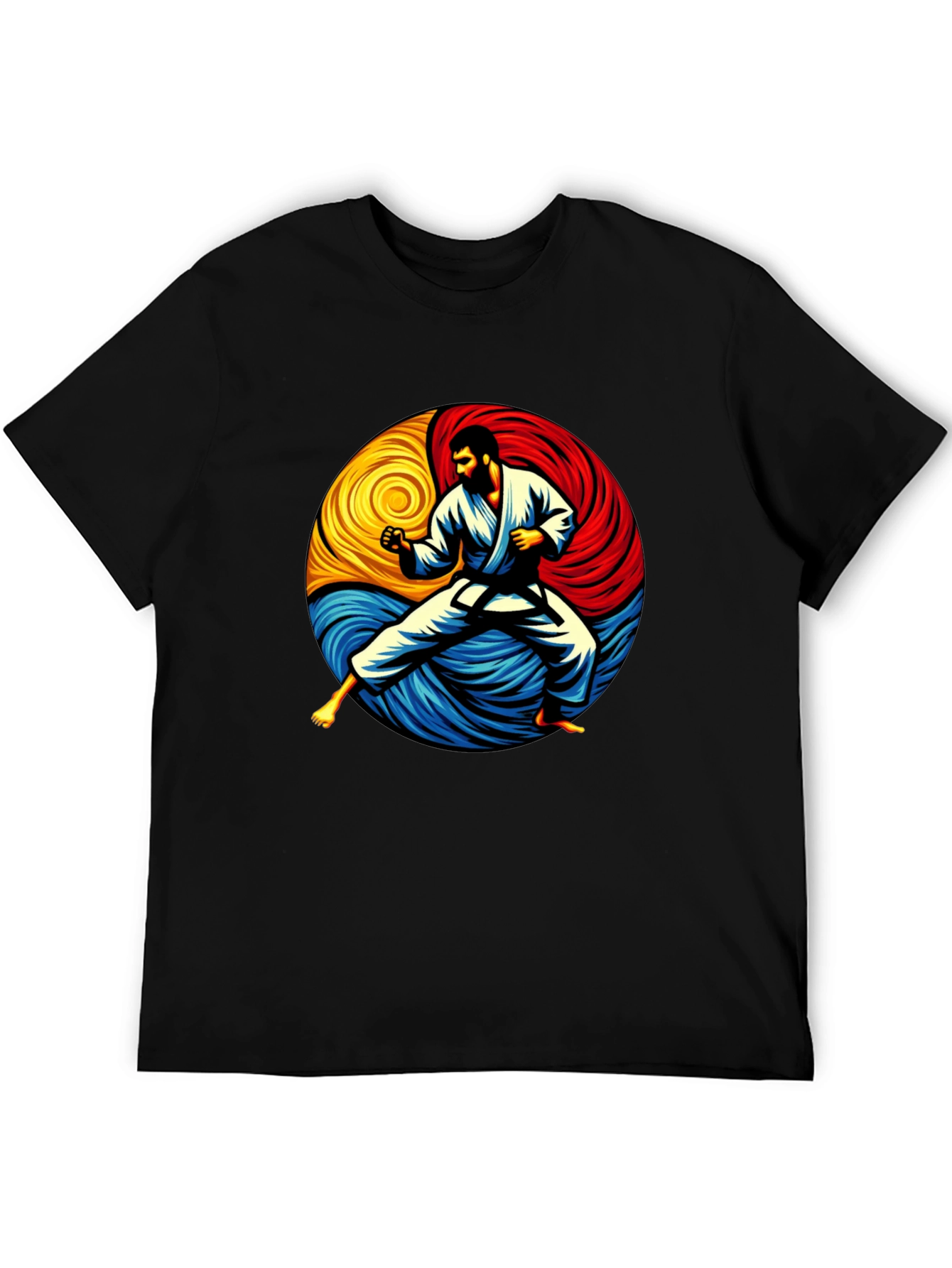 Karate Yin Yang Graphic Tee - Black Cotton Shirt