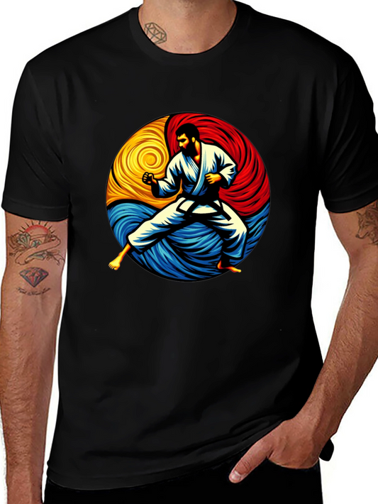Karate Yin Yang Graphic Tee - Black Cotton Shirt