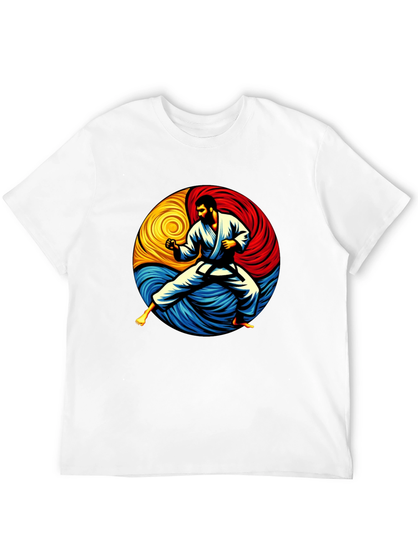 Karate Yin Yang Graphic Tee - Black Cotton Shirt