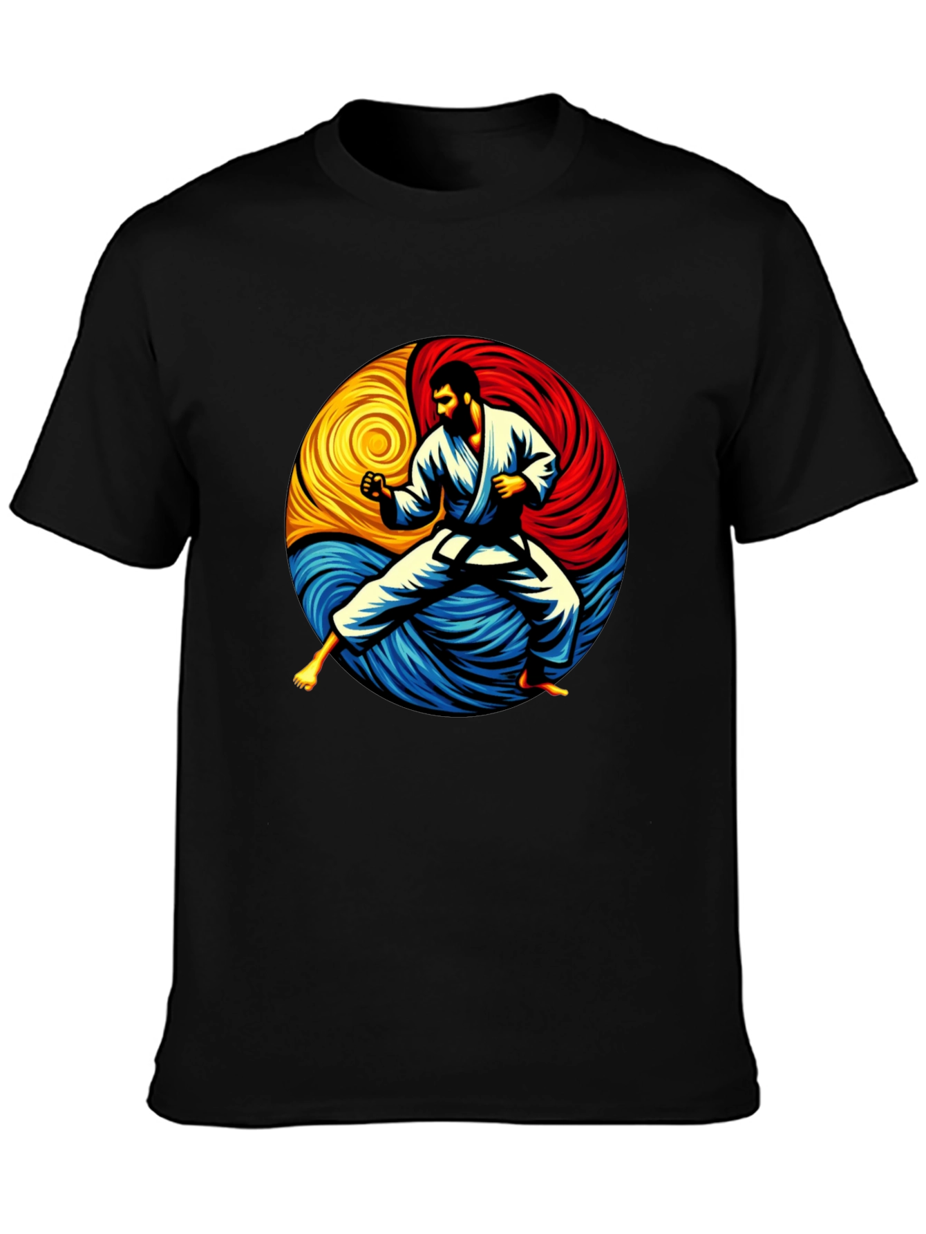 Karate Yin Yang Graphic Tee - Black Cotton Shirt