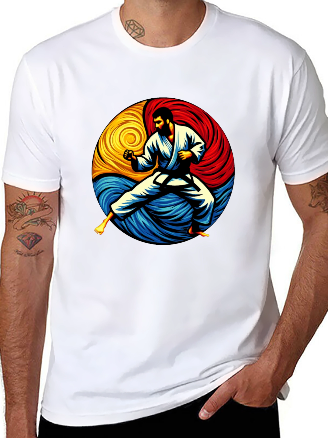 Karate Yin Yang Graphic Tee - Black Cotton Shirt