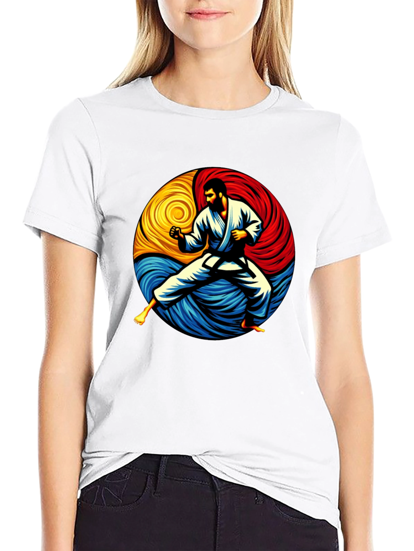 Karate Yin Yang Graphic Tee - Black Cotton Shirt