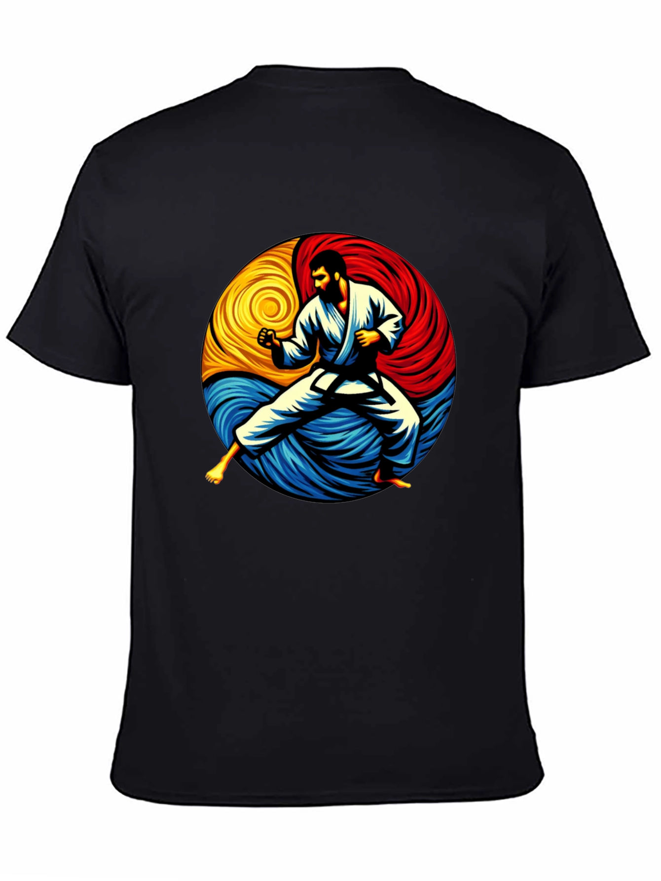 Karate Yin Yang Graphic Tee - Black Cotton Shirt