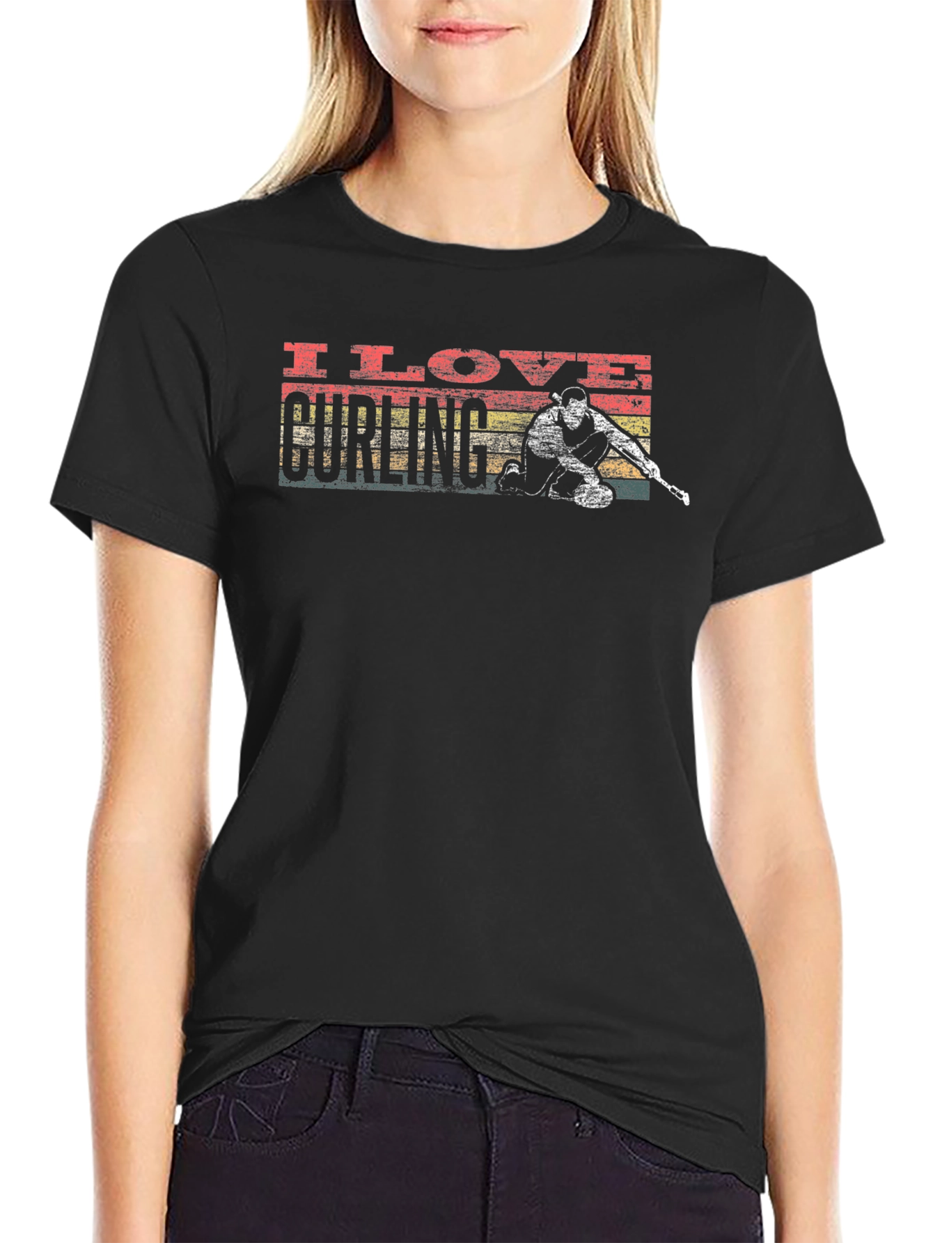 I Love Curling Graphic Tee - Unisex Black T-Shirt