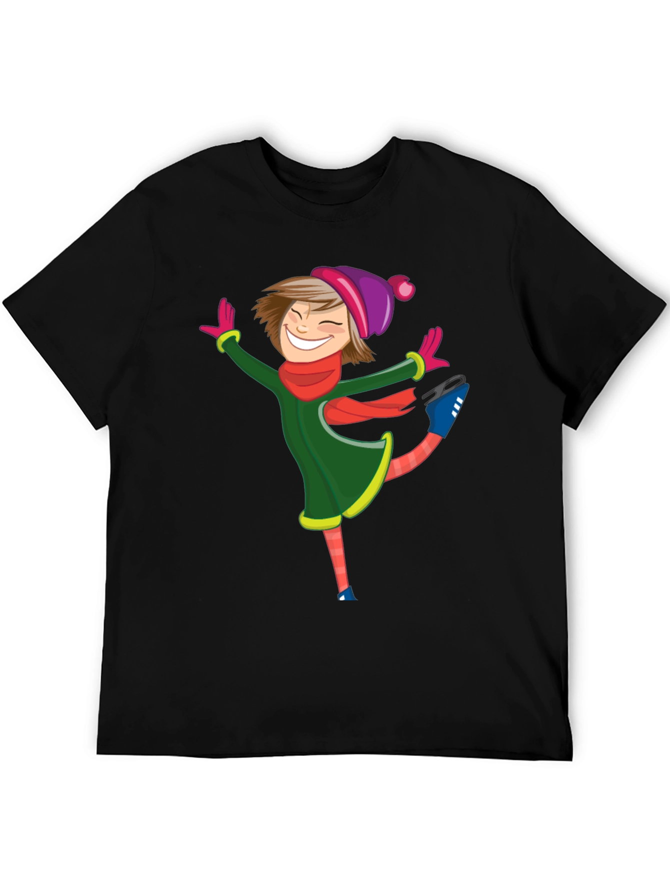 Skating Girl Graphic Tee - Black Cotton Blend Shirt