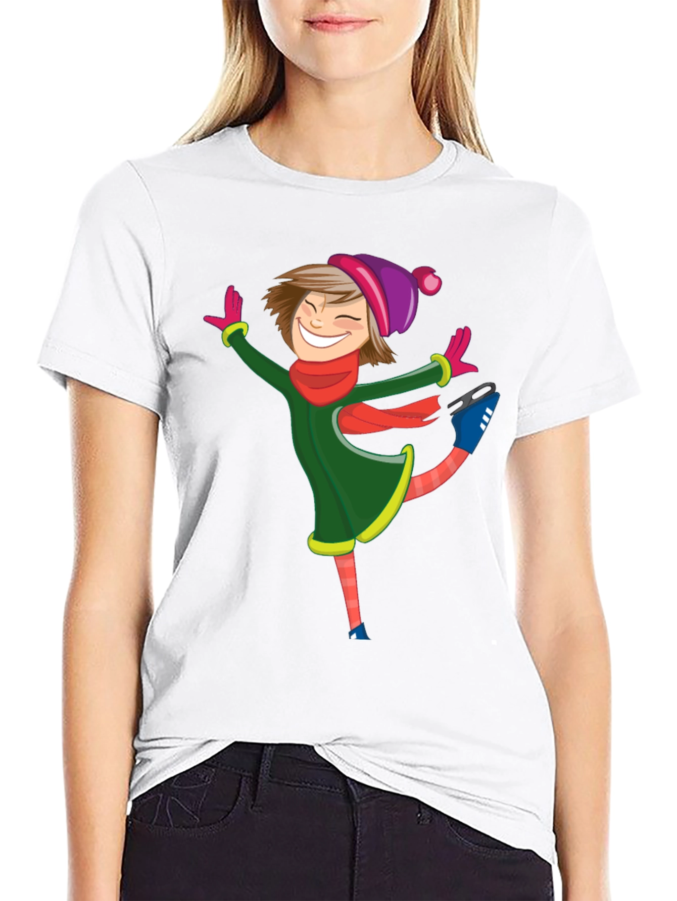 Skating Girl Graphic Tee - Black Cotton Blend Shirt