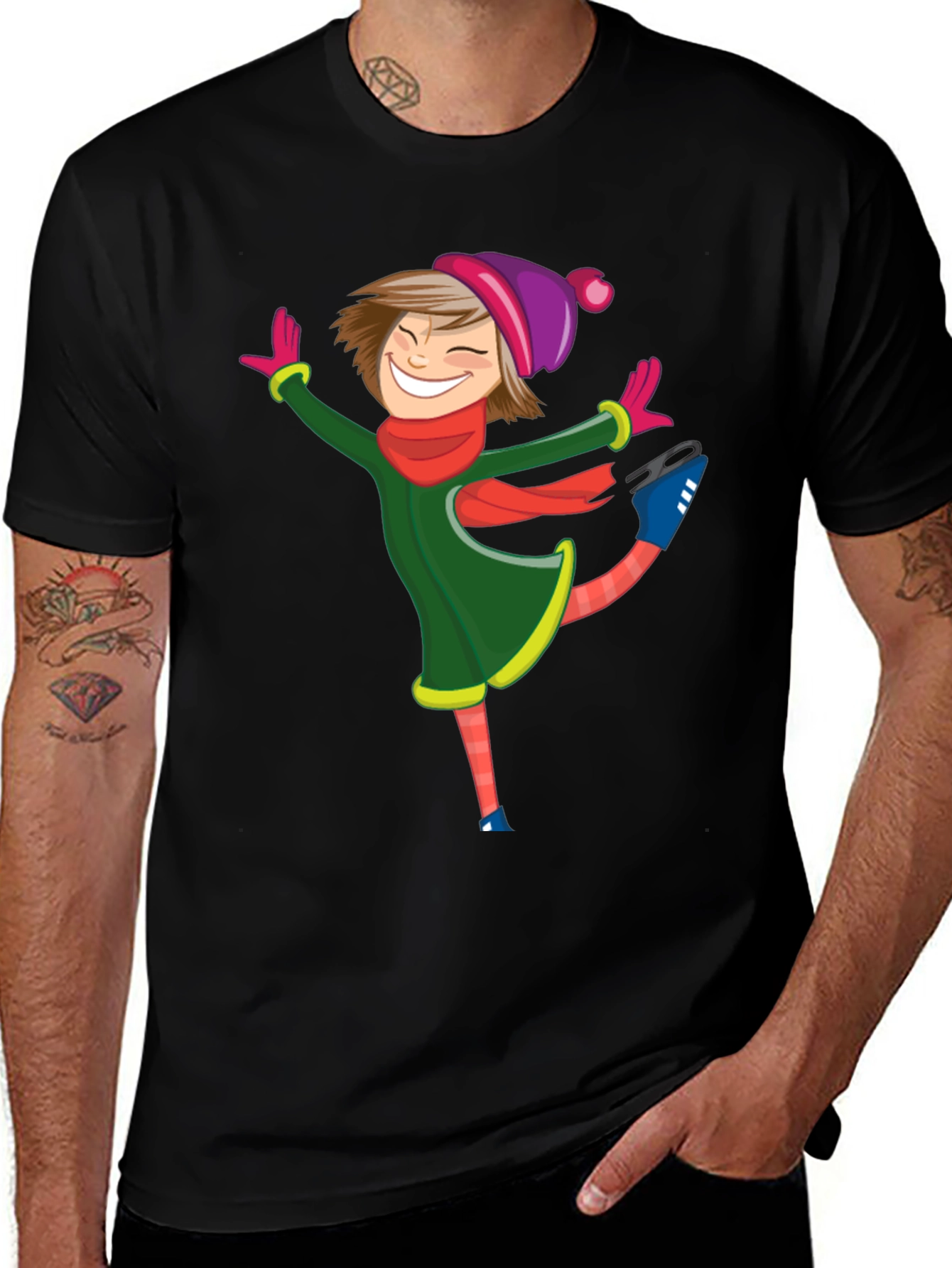 Skating Girl Graphic Tee - Black Cotton Blend Shirt