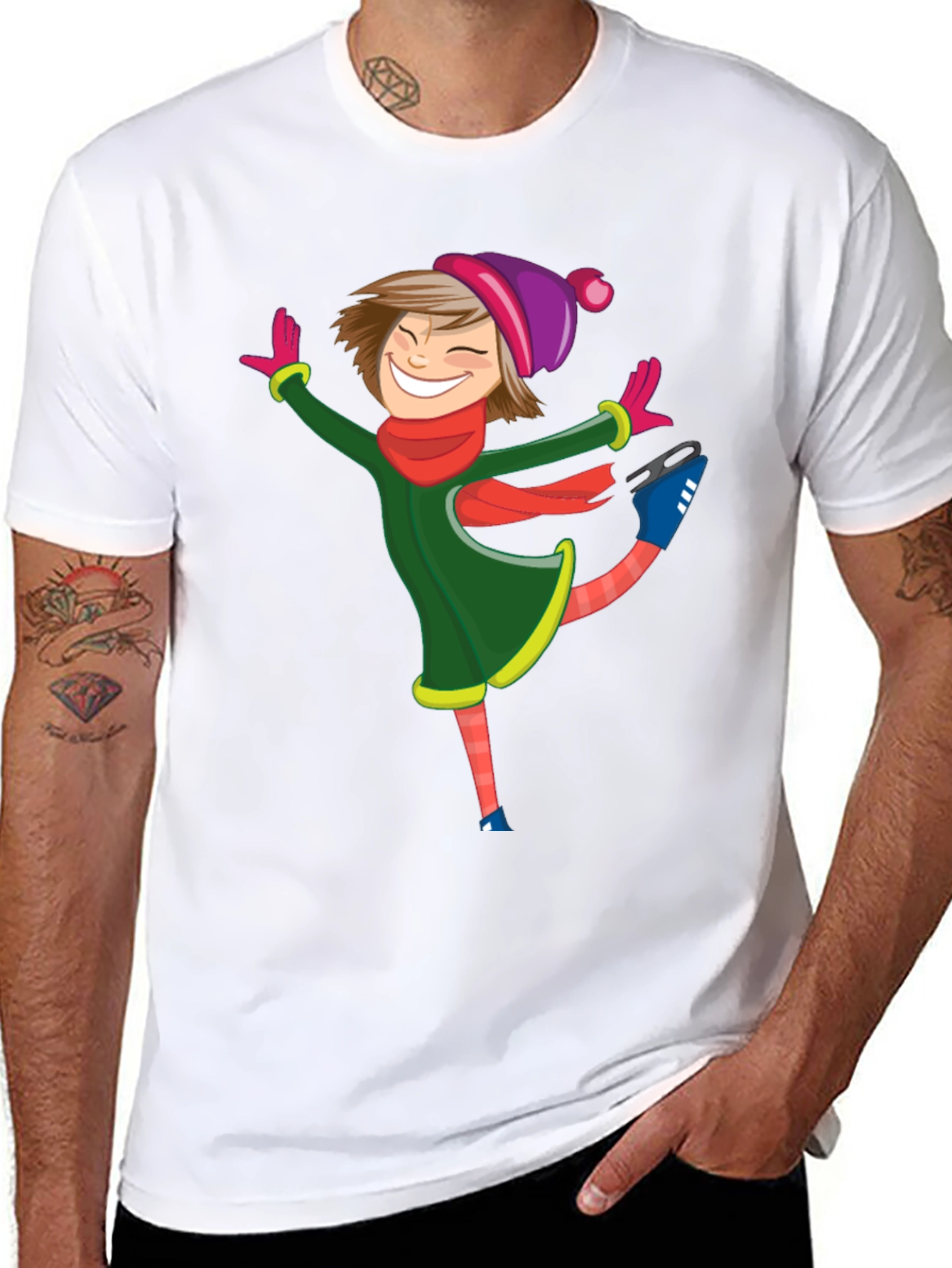 Skating Girl Graphic Tee - Black Cotton Blend Shirt