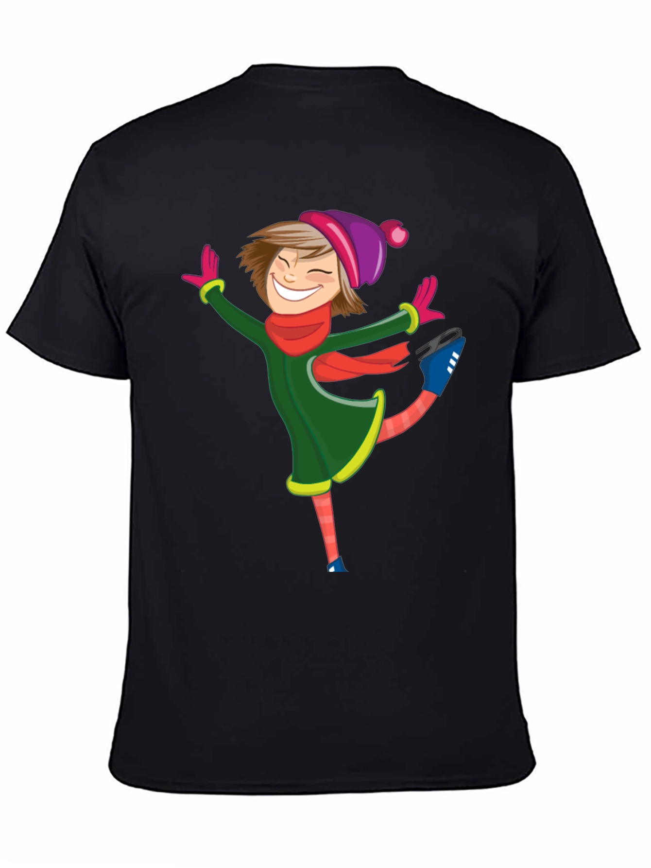 Skating Girl Graphic Tee - Black Cotton Blend Shirt