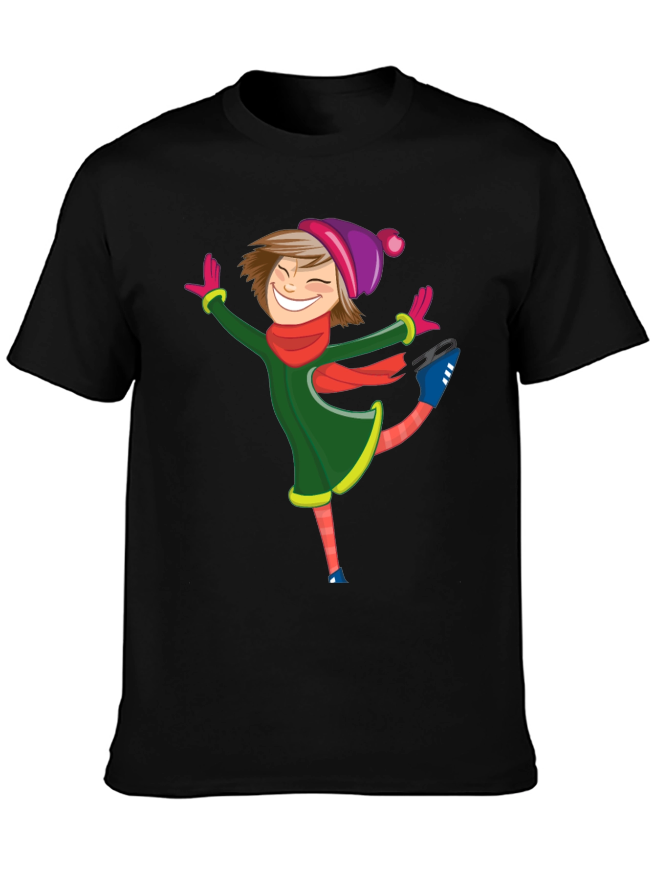 Skating Girl Graphic Tee - Black Cotton Blend Shirt
