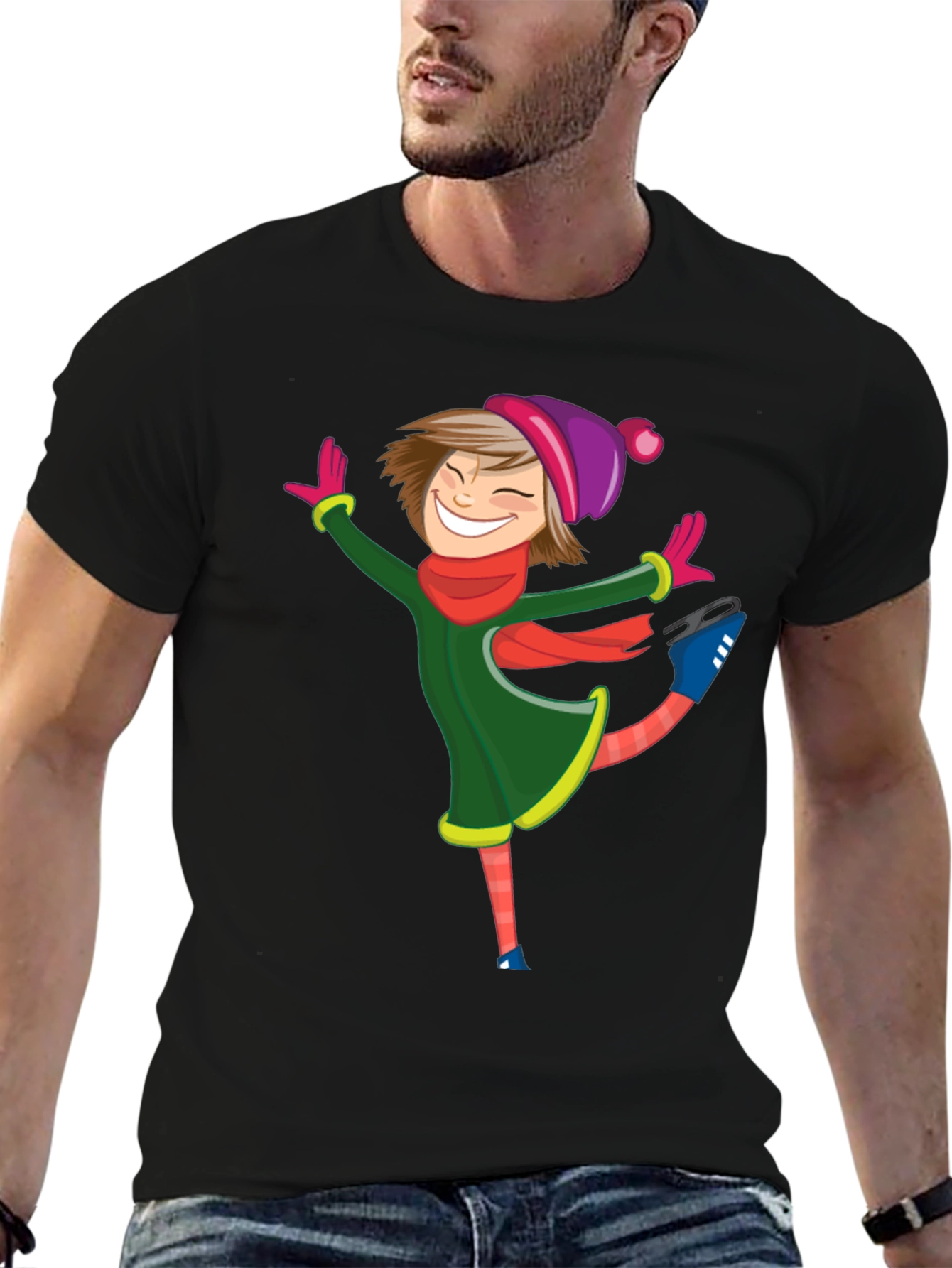 Skating Girl Graphic Tee - Black Cotton Blend Shirt