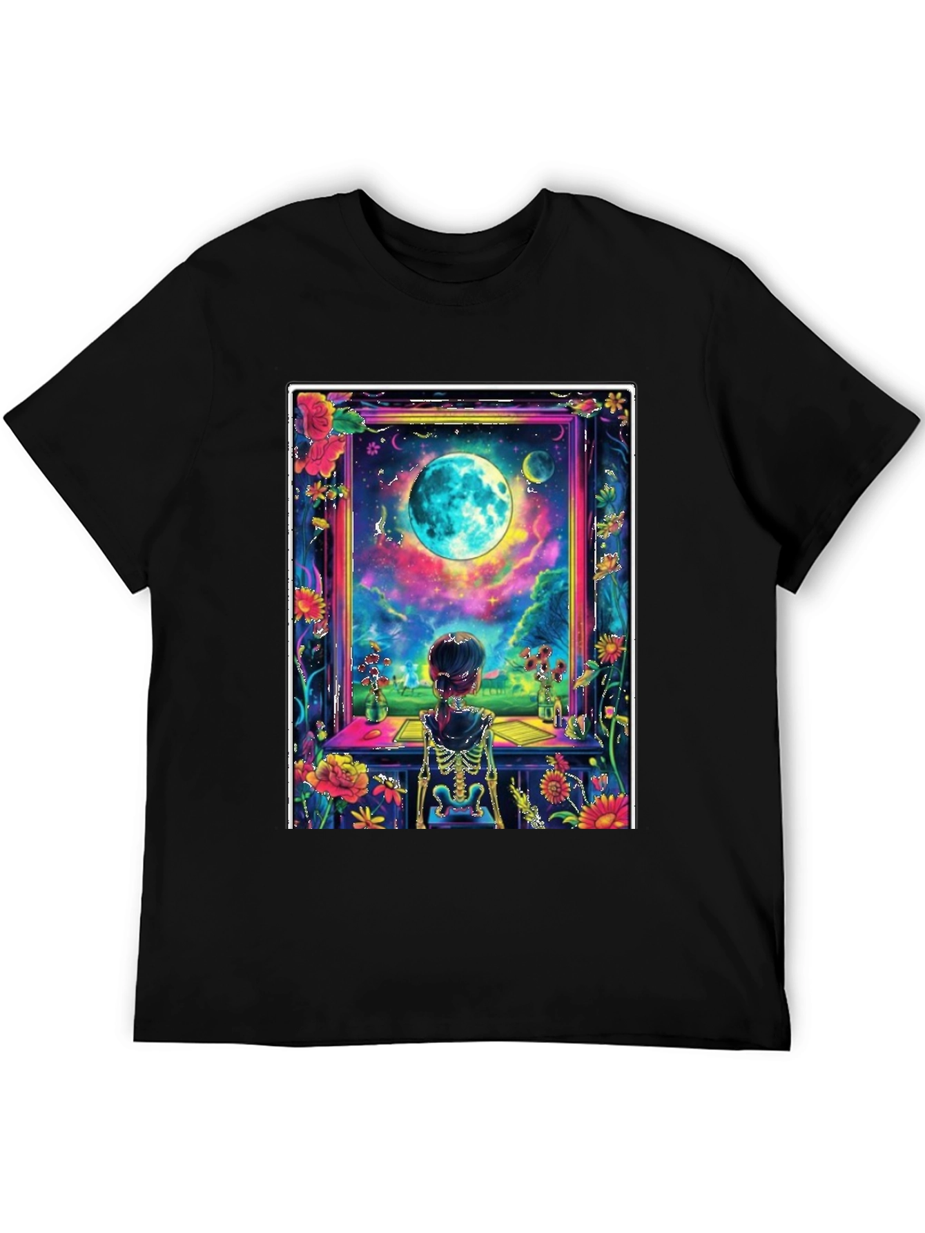 Floral Moon Window Skeleton Graphic Tee