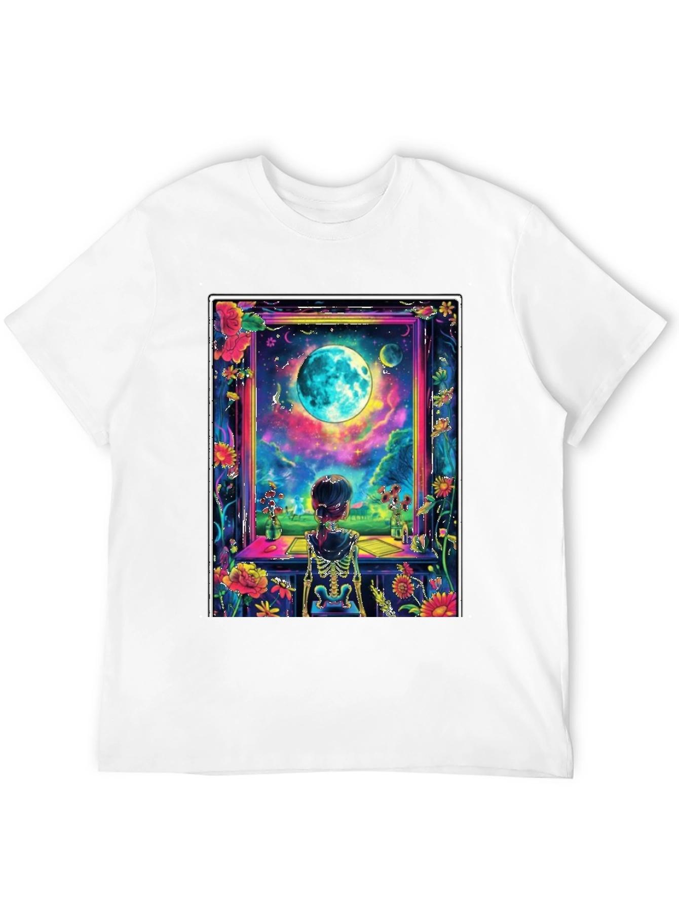 Floral Moon Window Skeleton Graphic Tee