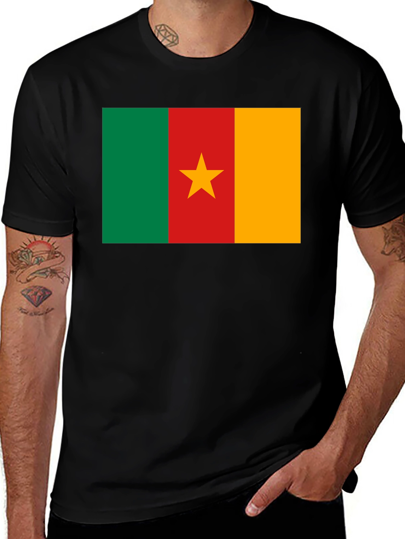 Cameroon Flag T-Shirt - Black Cotton Tee