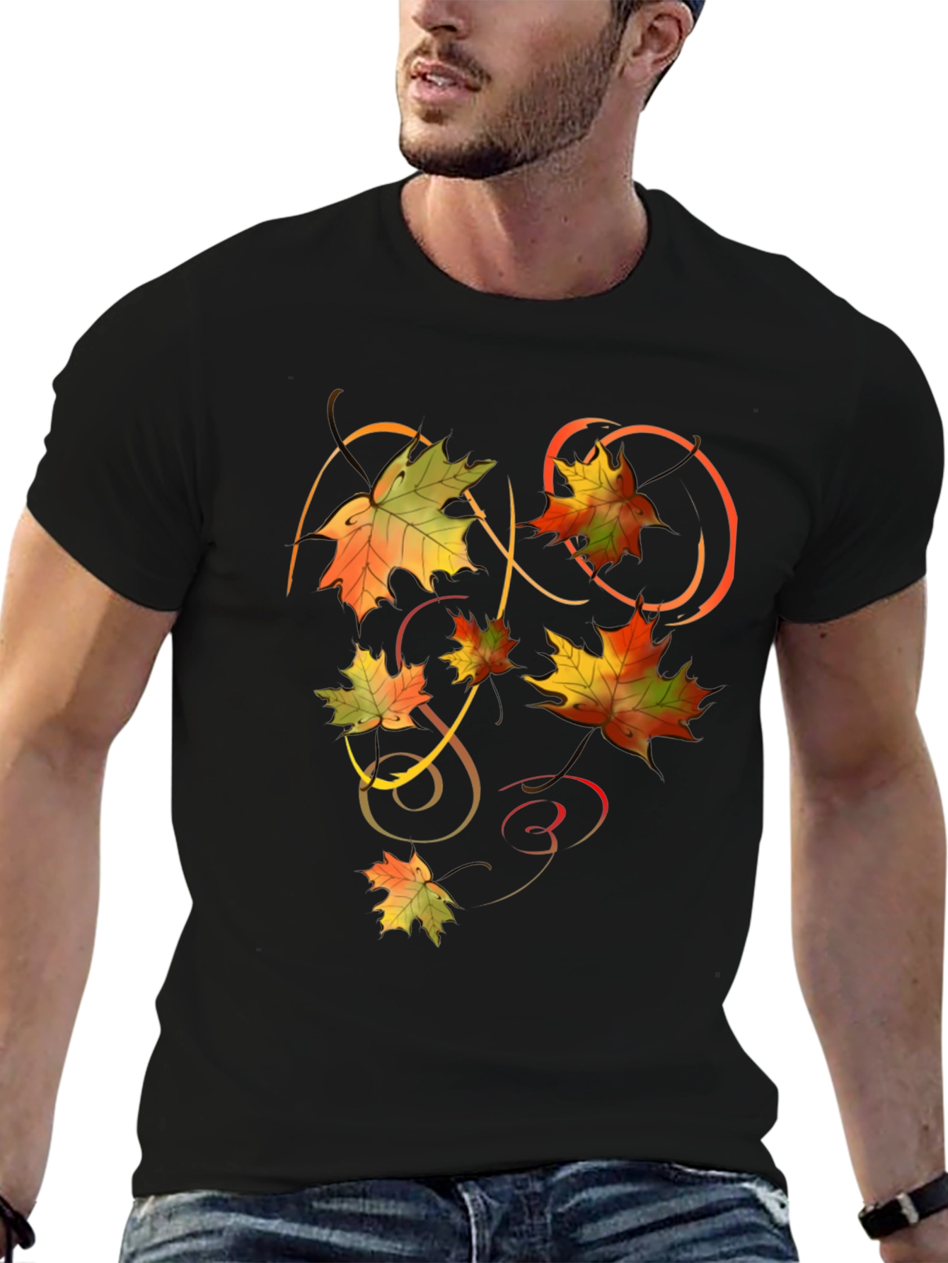 Autumn Leaves Graphic Black T-Shirt