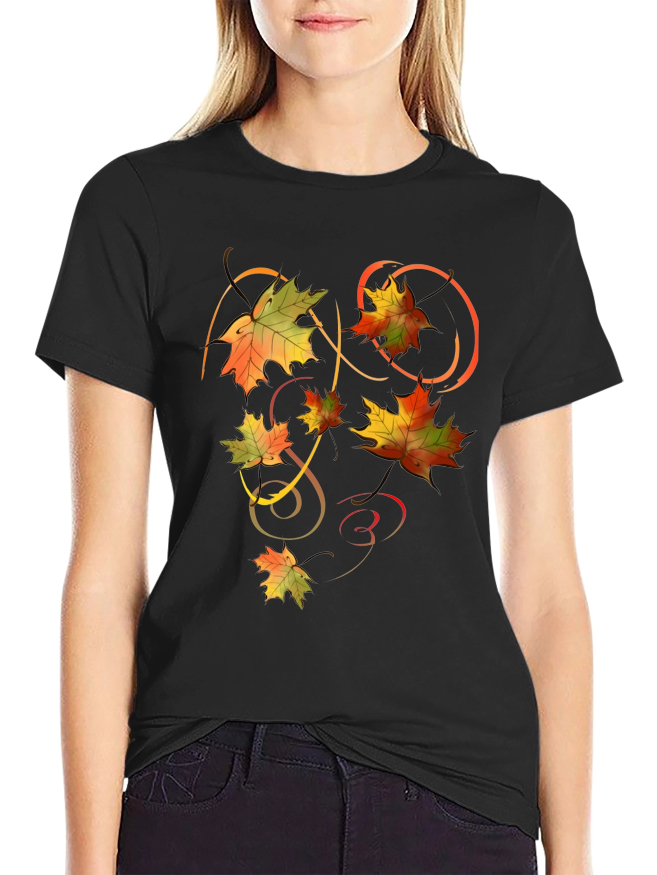 Autumn Leaves Graphic Black T-Shirt