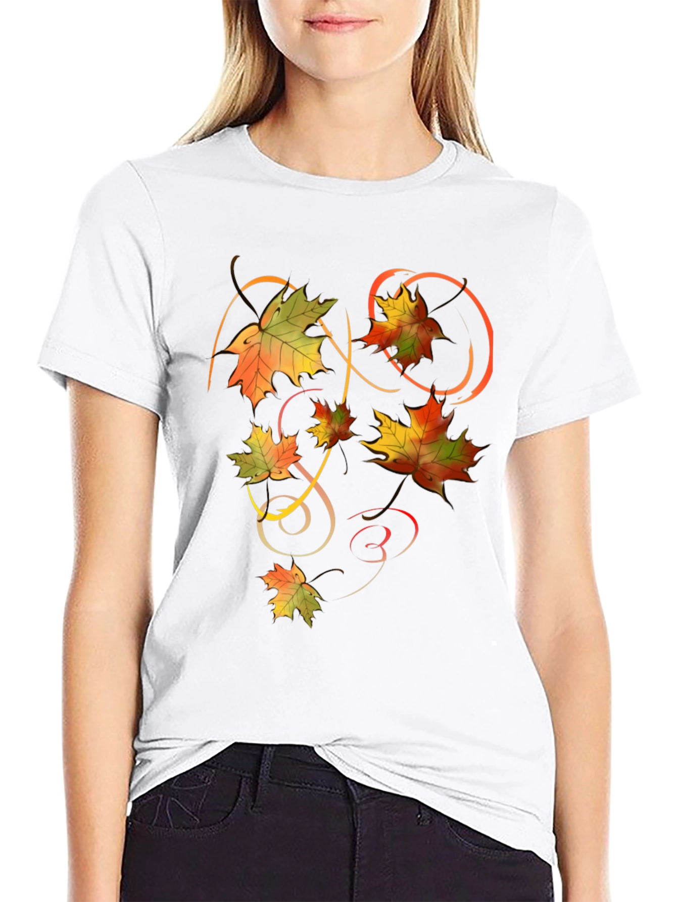 Autumn Leaves Graphic Black T-Shirt