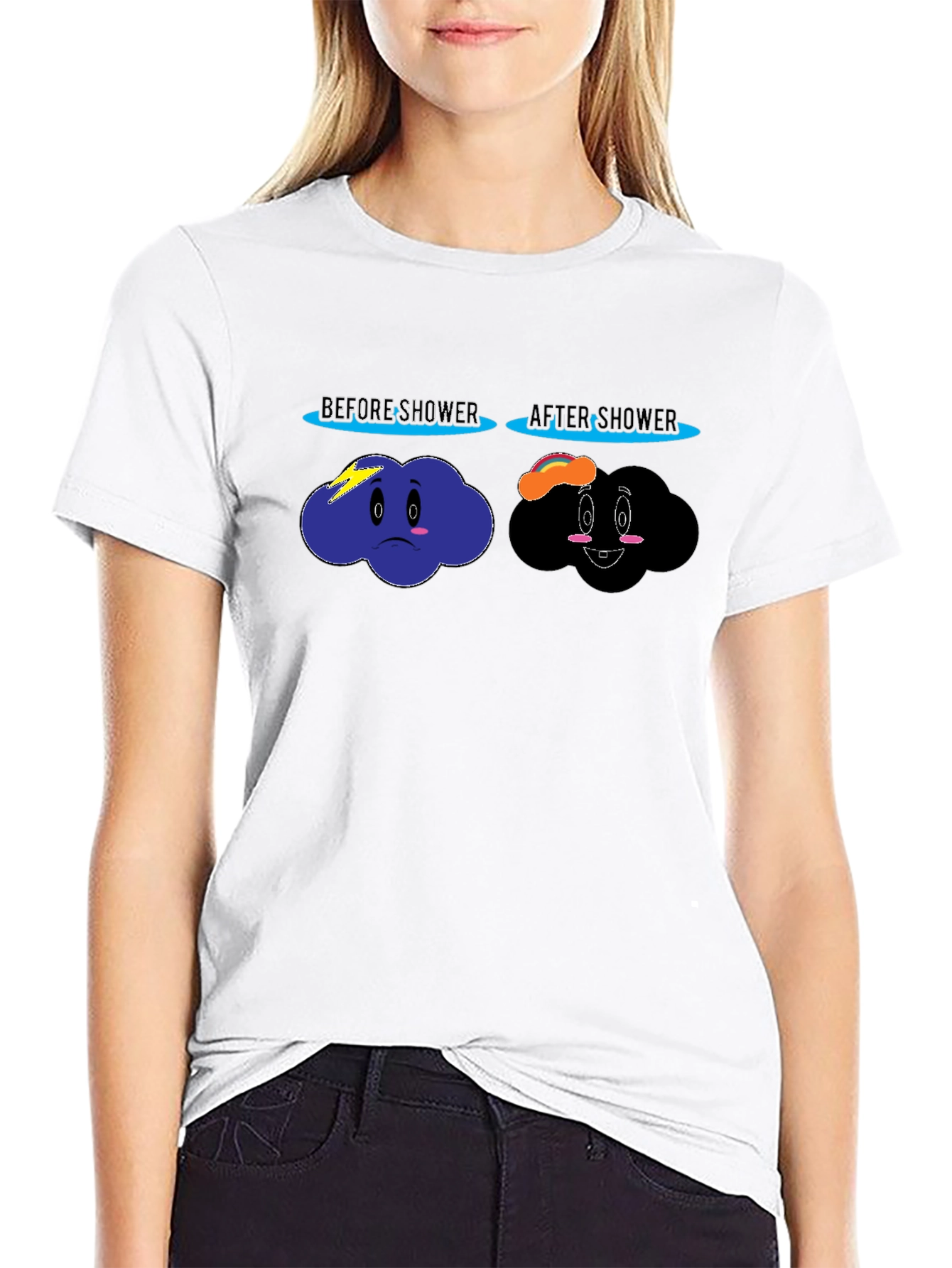 Funny Before & After Shower Cloud Graphic T-Shirt