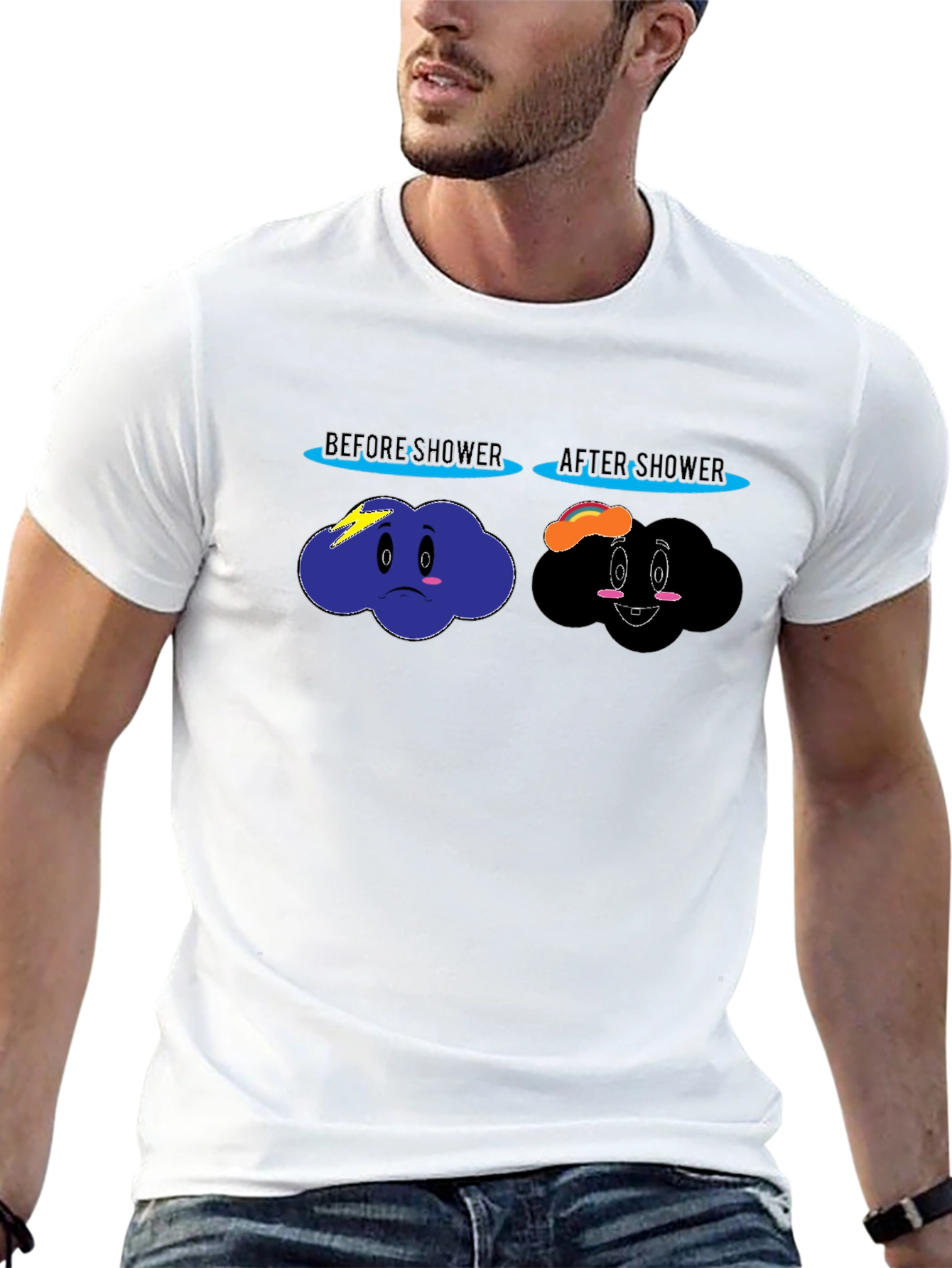 Funny Before & After Shower Cloud Graphic T-Shirt
