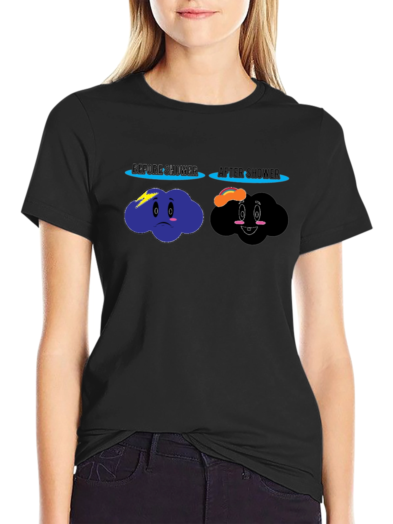 Funny Before & After Shower Cloud Graphic T-Shirt