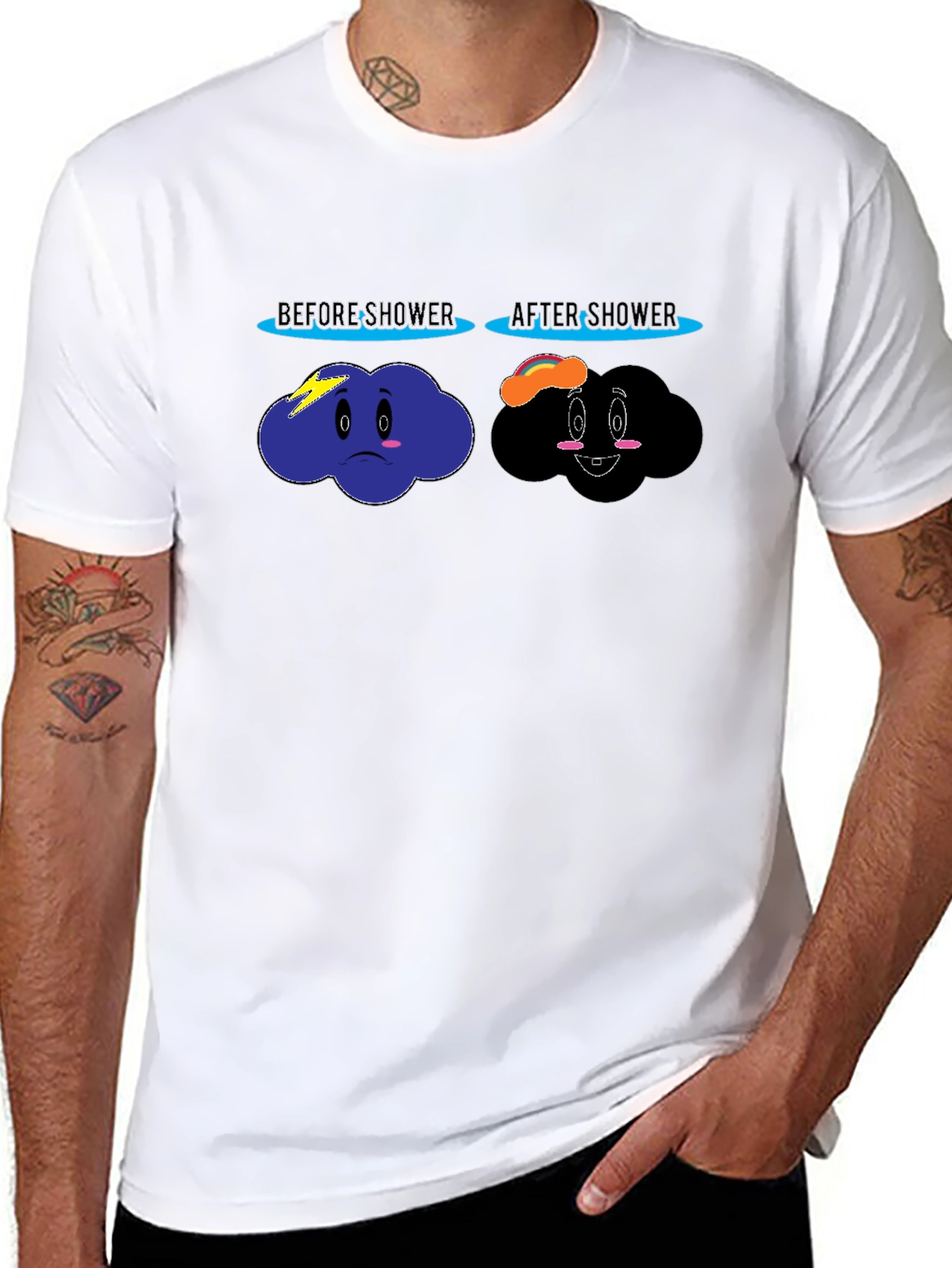 Funny Before & After Shower Cloud Graphic T-Shirt