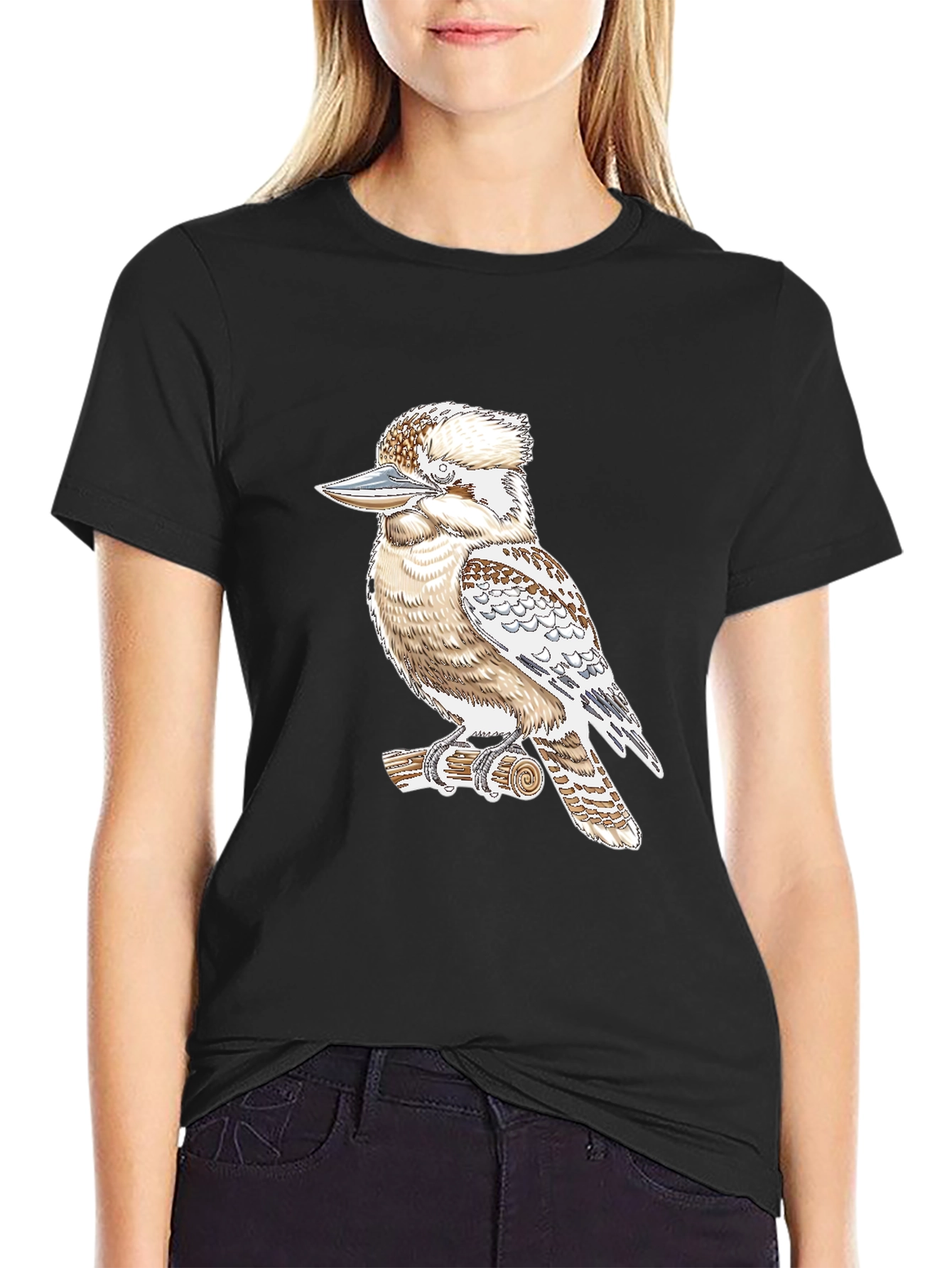 Kookaburra Bird Graphic Print Black T-Shirt