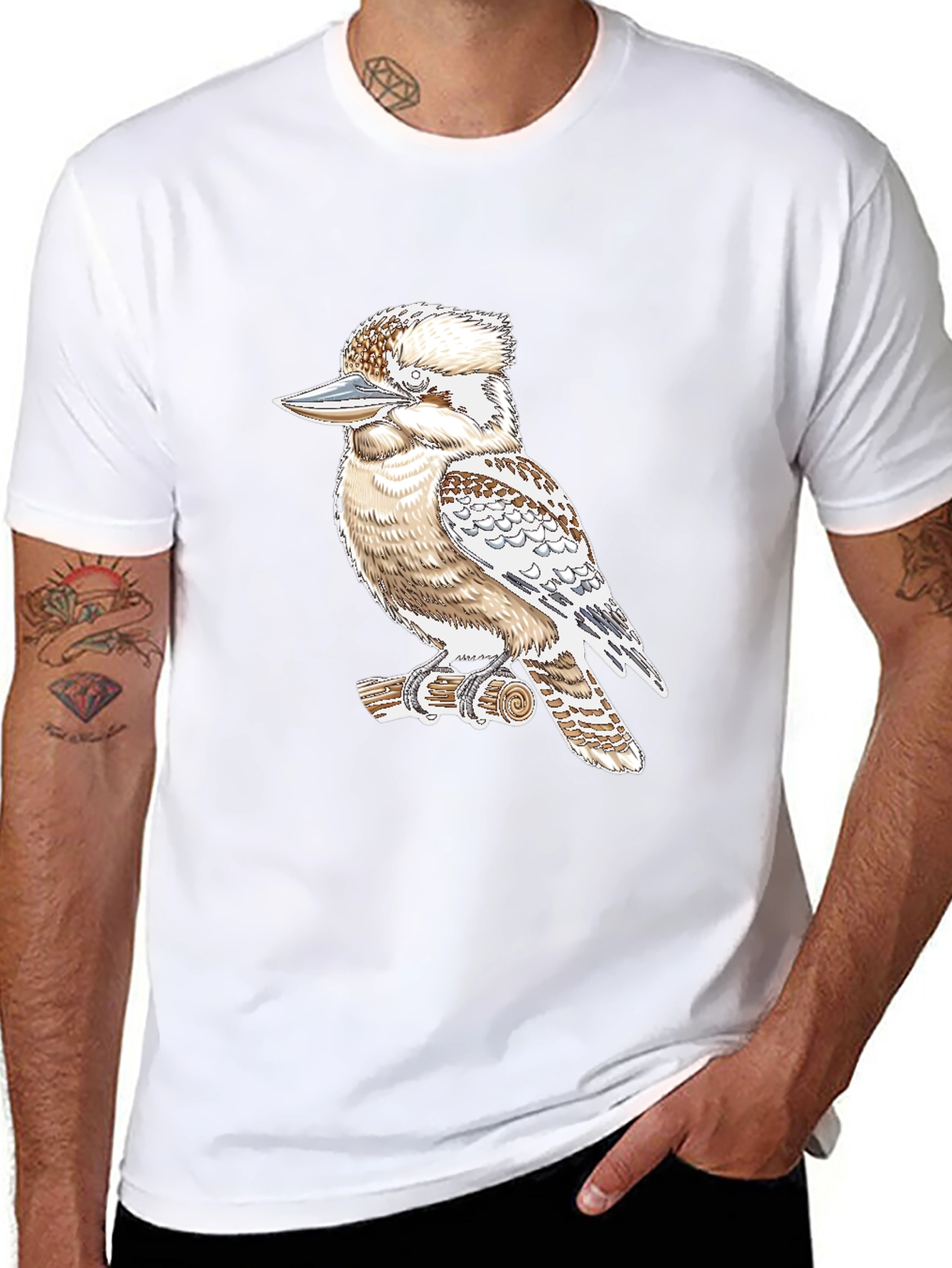 Kookaburra Bird Graphic Print Black T-Shirt