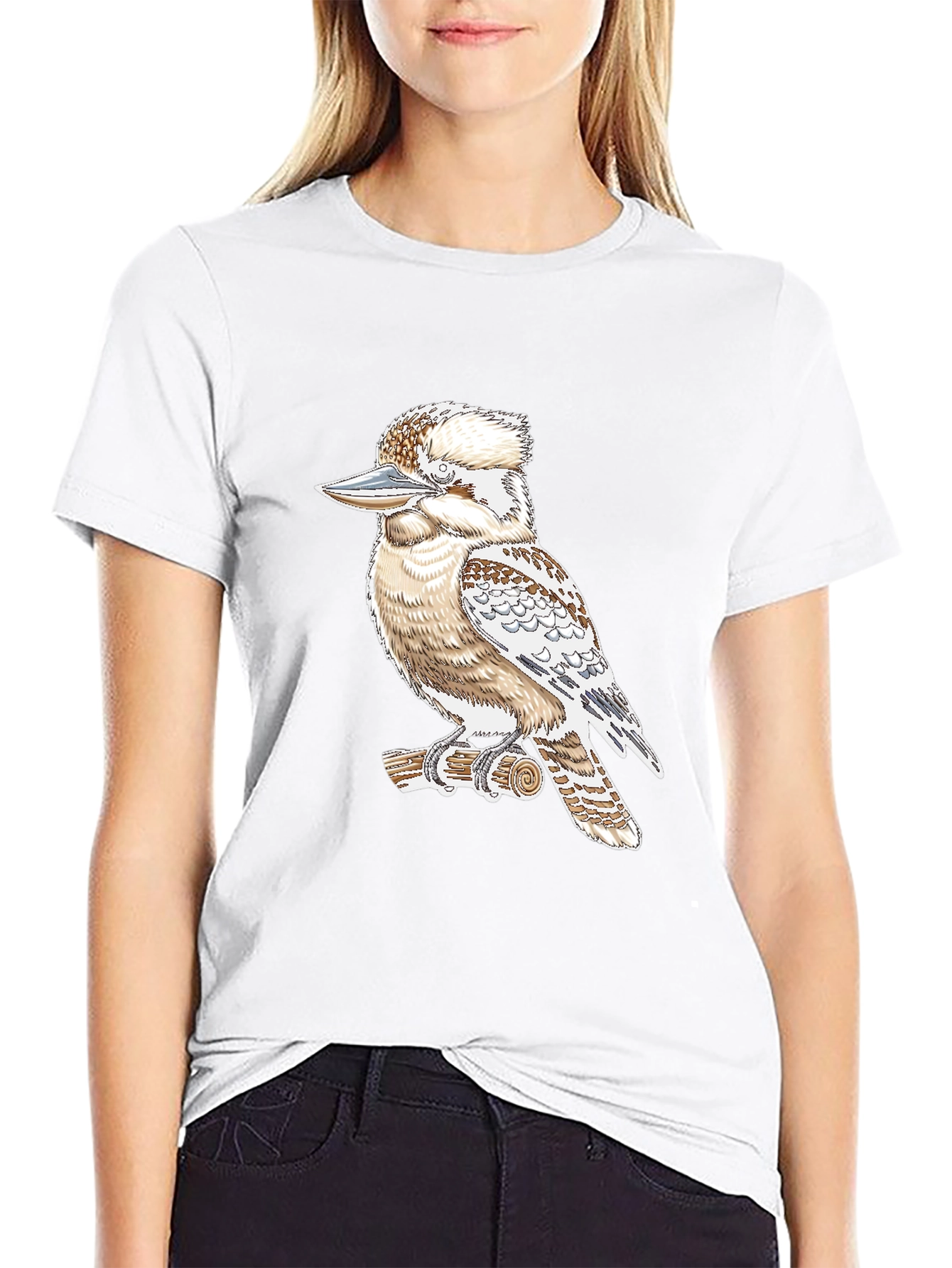 Kookaburra Bird Graphic Print Black T-Shirt