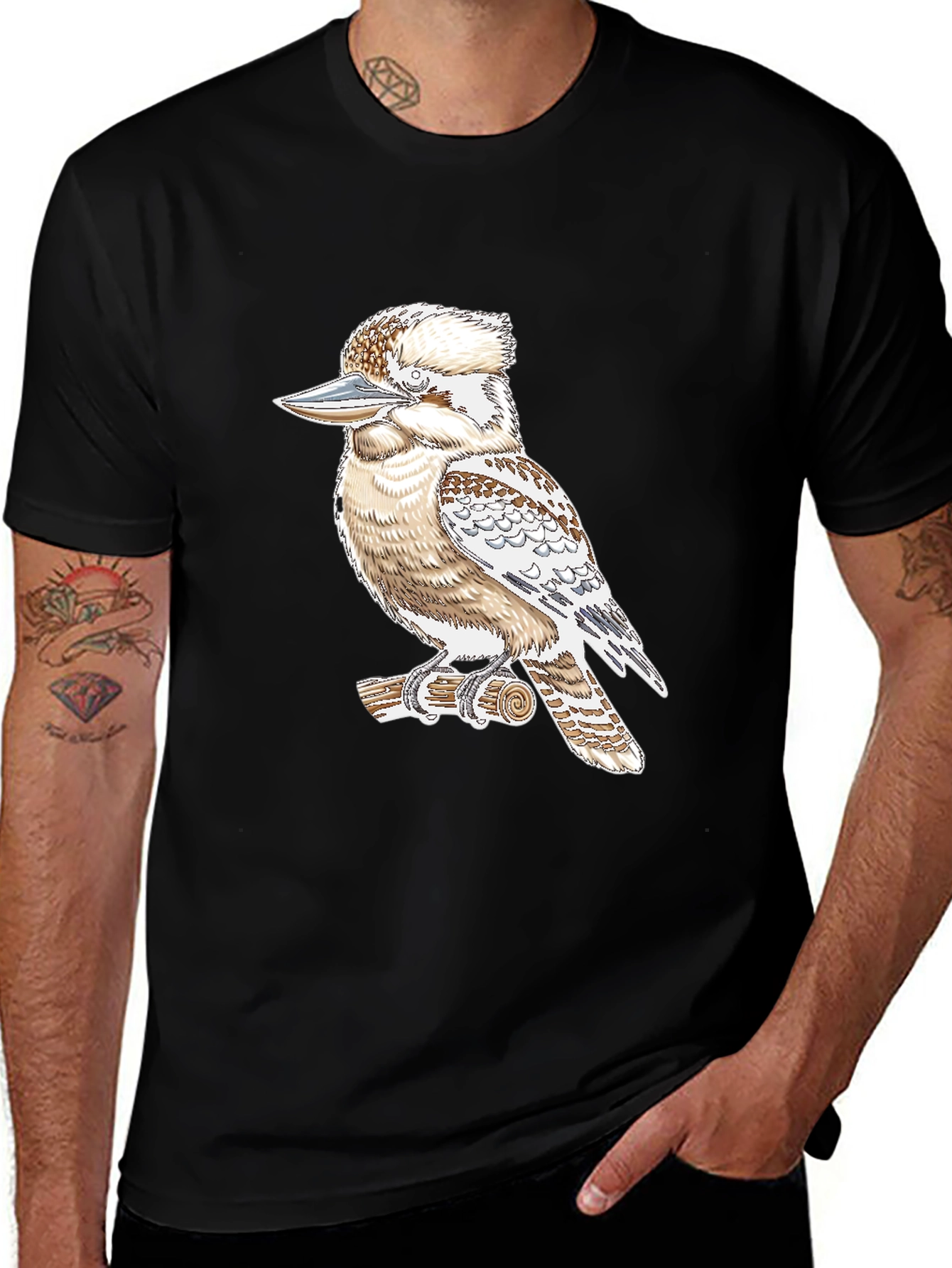 Kookaburra Bird Graphic Print Black T-Shirt