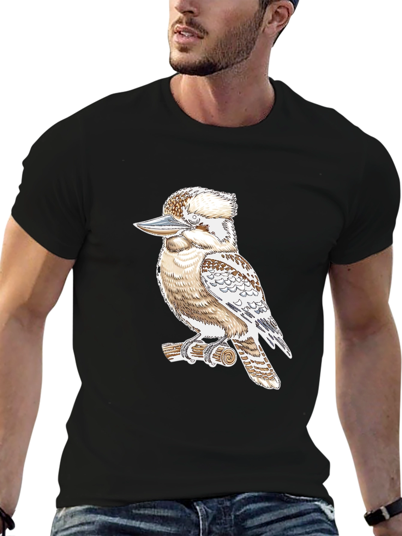 Kookaburra Bird Graphic Print Black T-Shirt