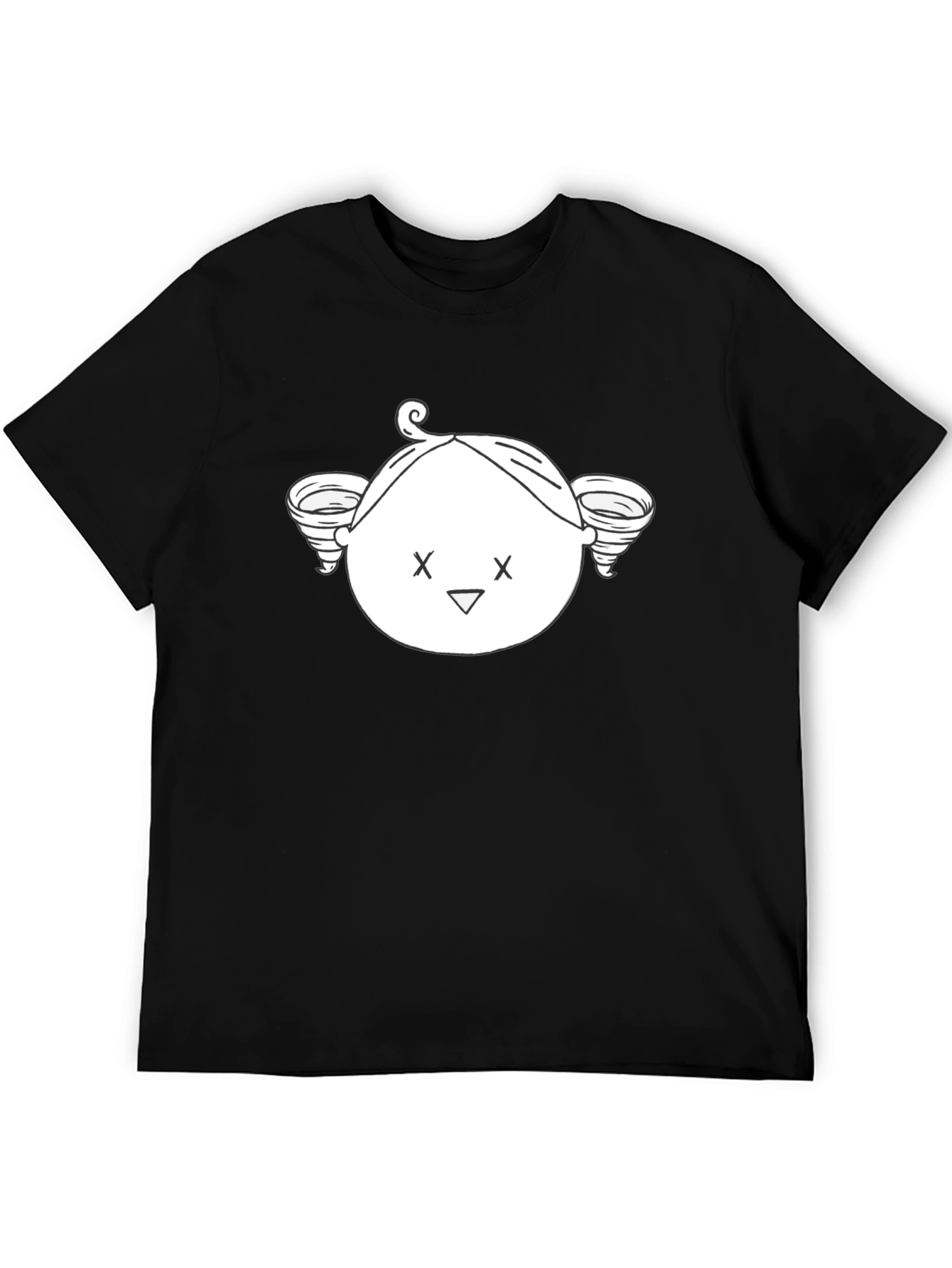 Whimsical Cartoon Face Black T-Shirt
