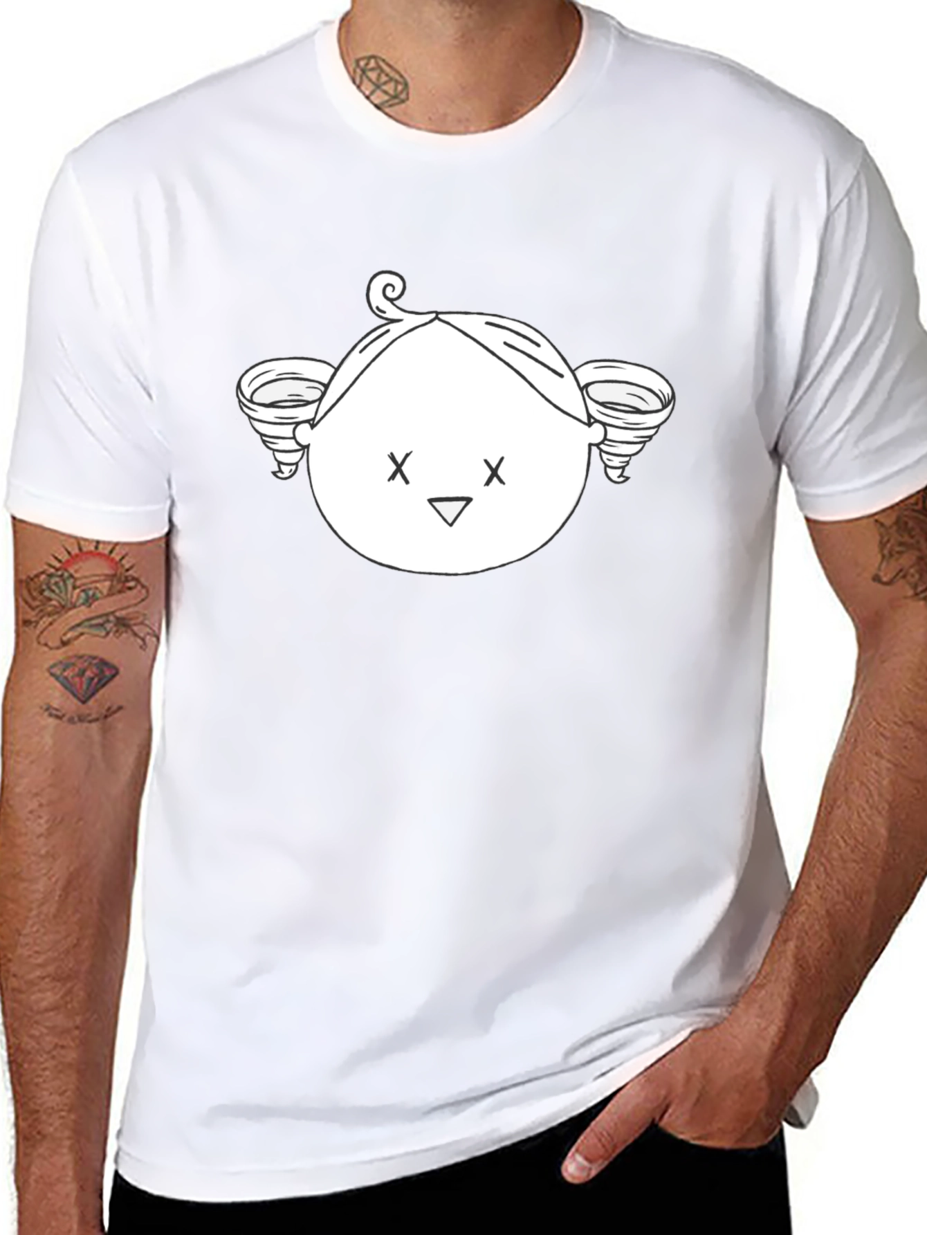 Whimsical Cartoon Face Black T-Shirt