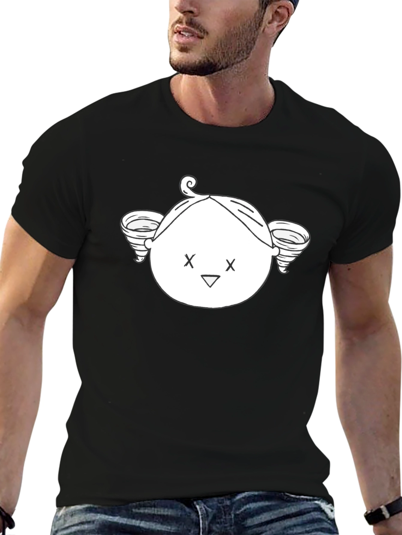 Whimsical Cartoon Face Black T-Shirt