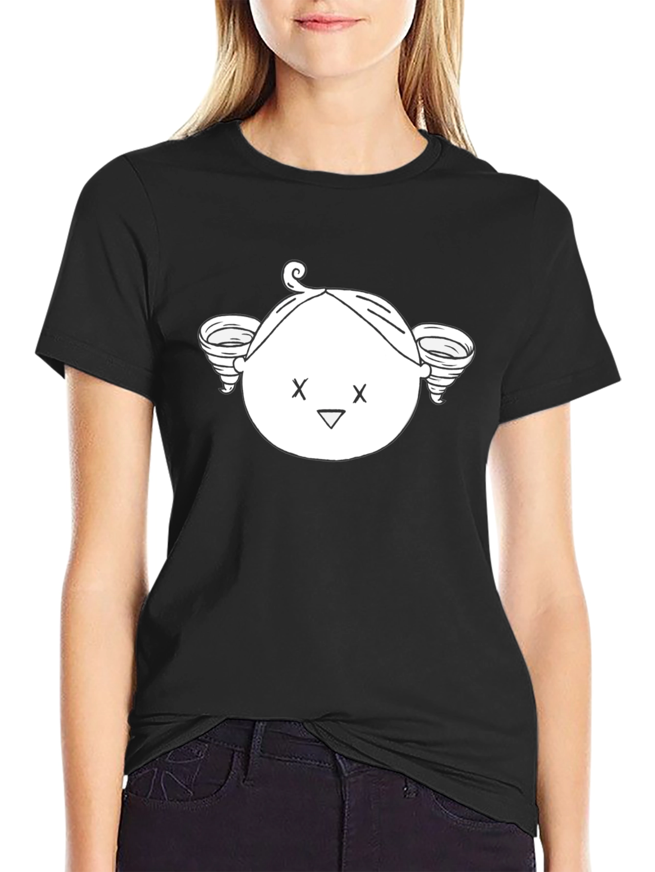 Whimsical Cartoon Face Black T-Shirt
